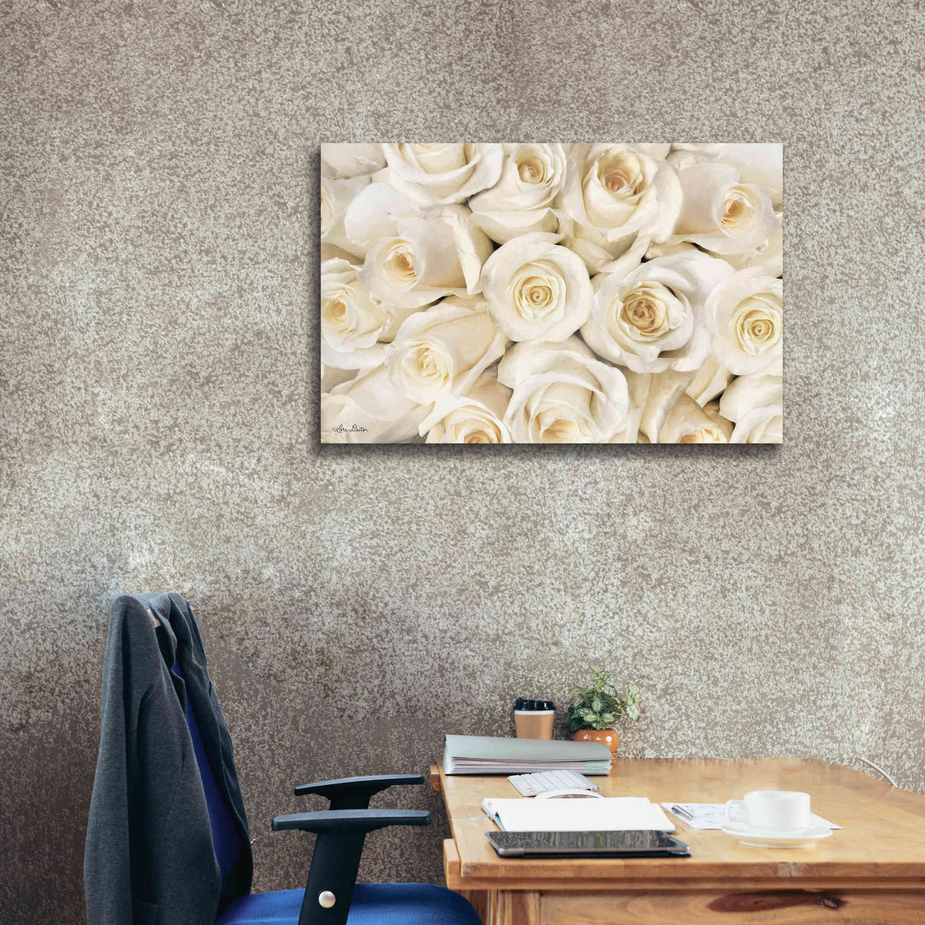 'Top View - White Roses' by Lori Deiter, Canvas Wall Art,40 x 26