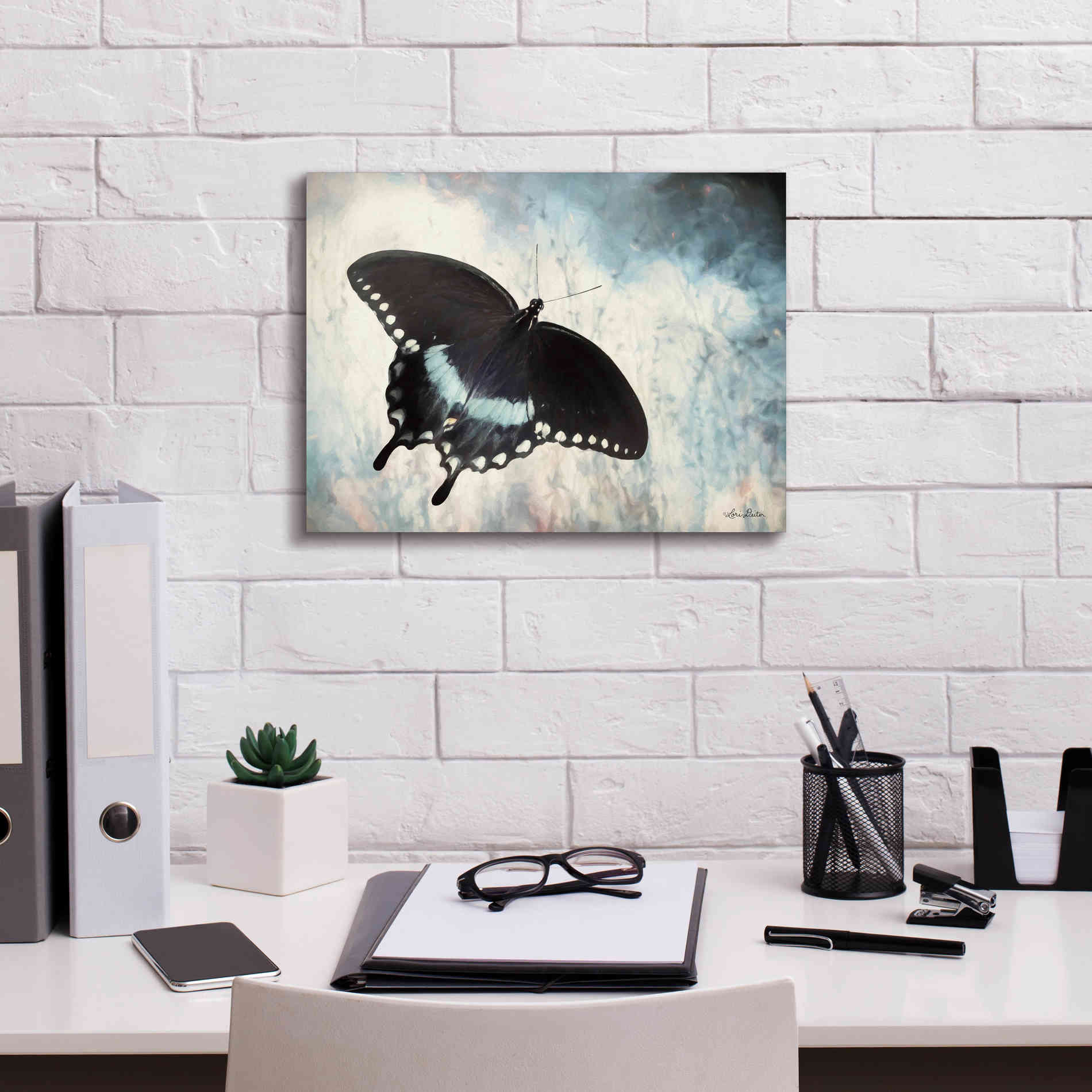 'Teal Butterfly I' by Lori Deiter, Canvas Wall Art,16 x 12