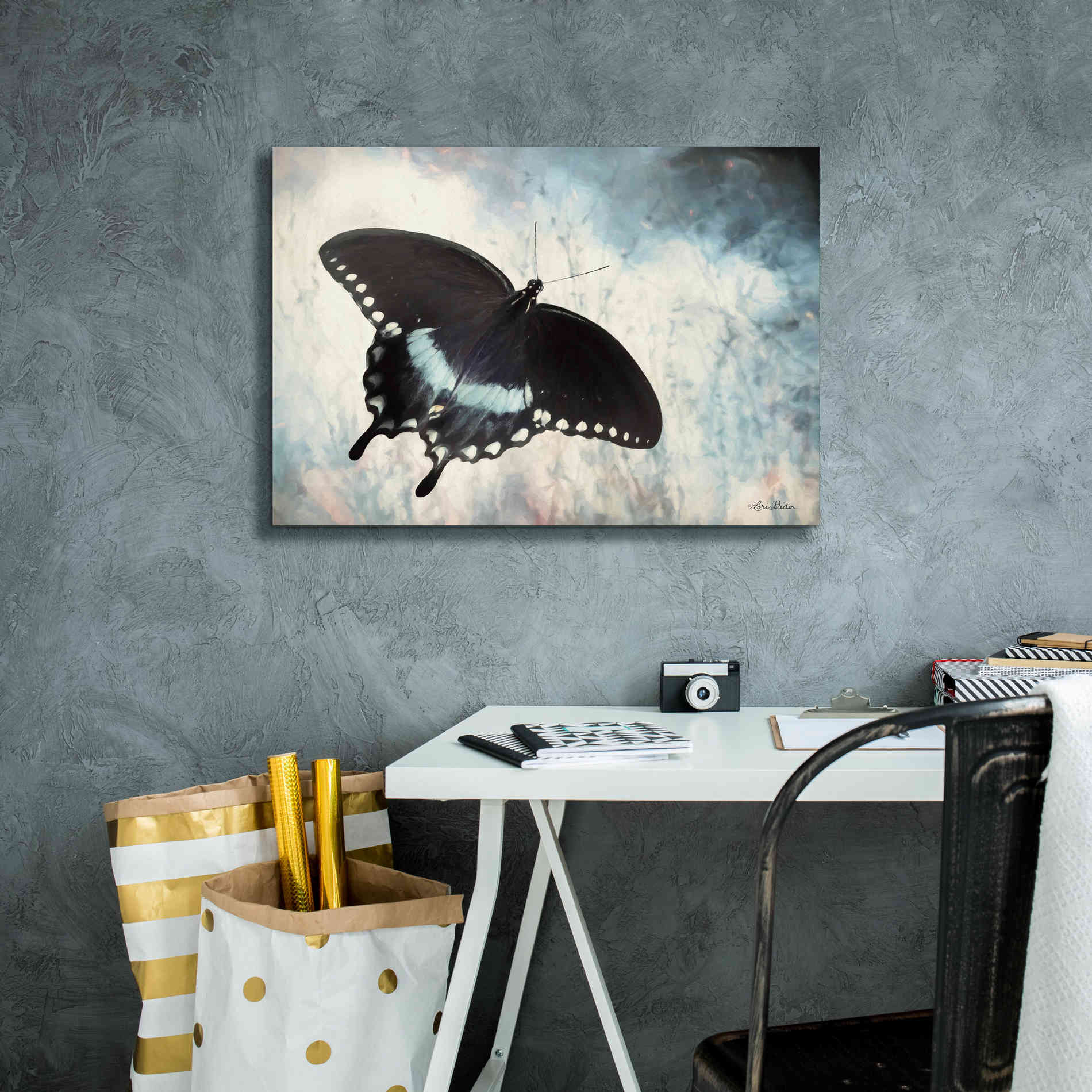 'Teal Butterfly I' by Lori Deiter, Canvas Wall Art,26 x 18