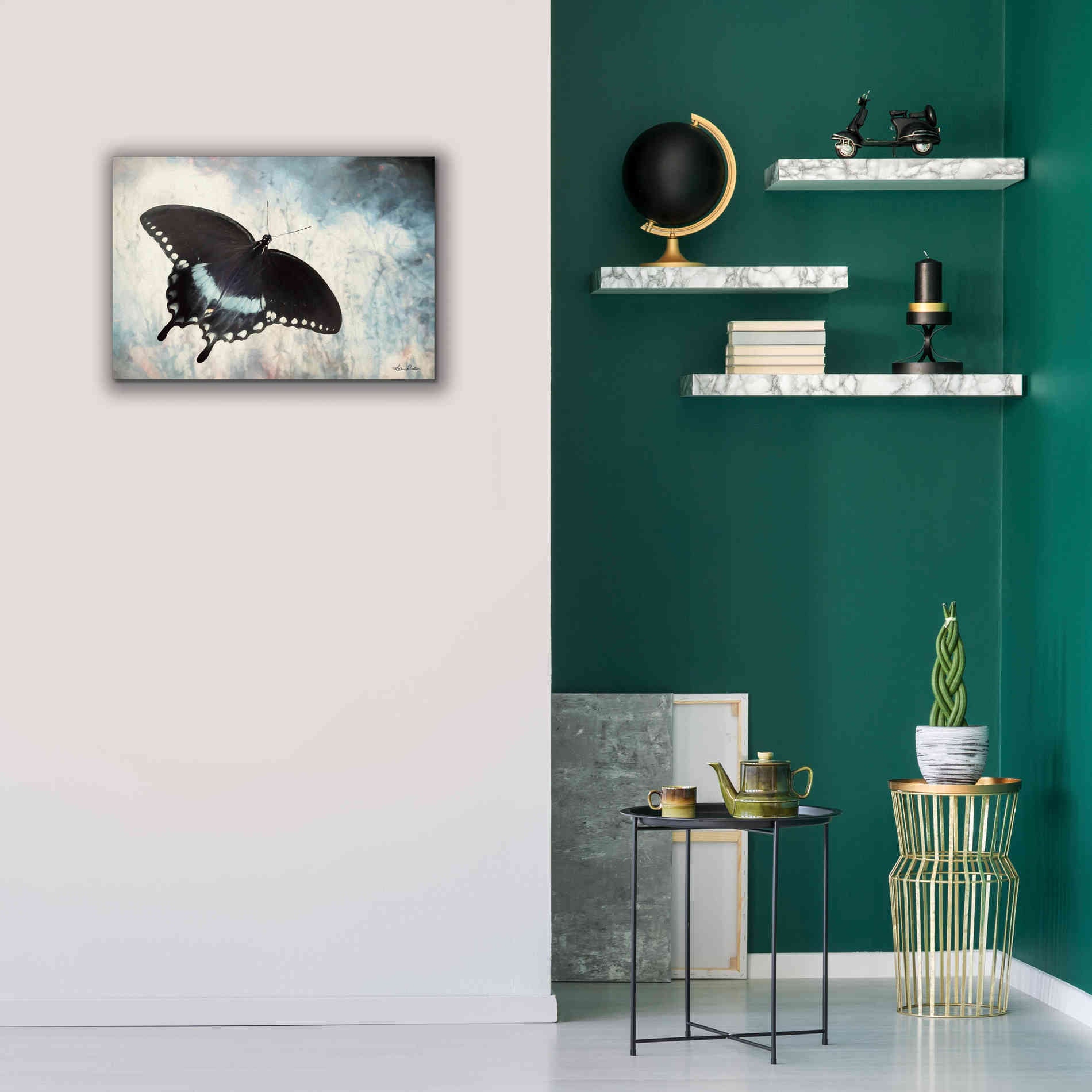 'Teal Butterfly I' by Lori Deiter, Canvas Wall Art,26 x 18