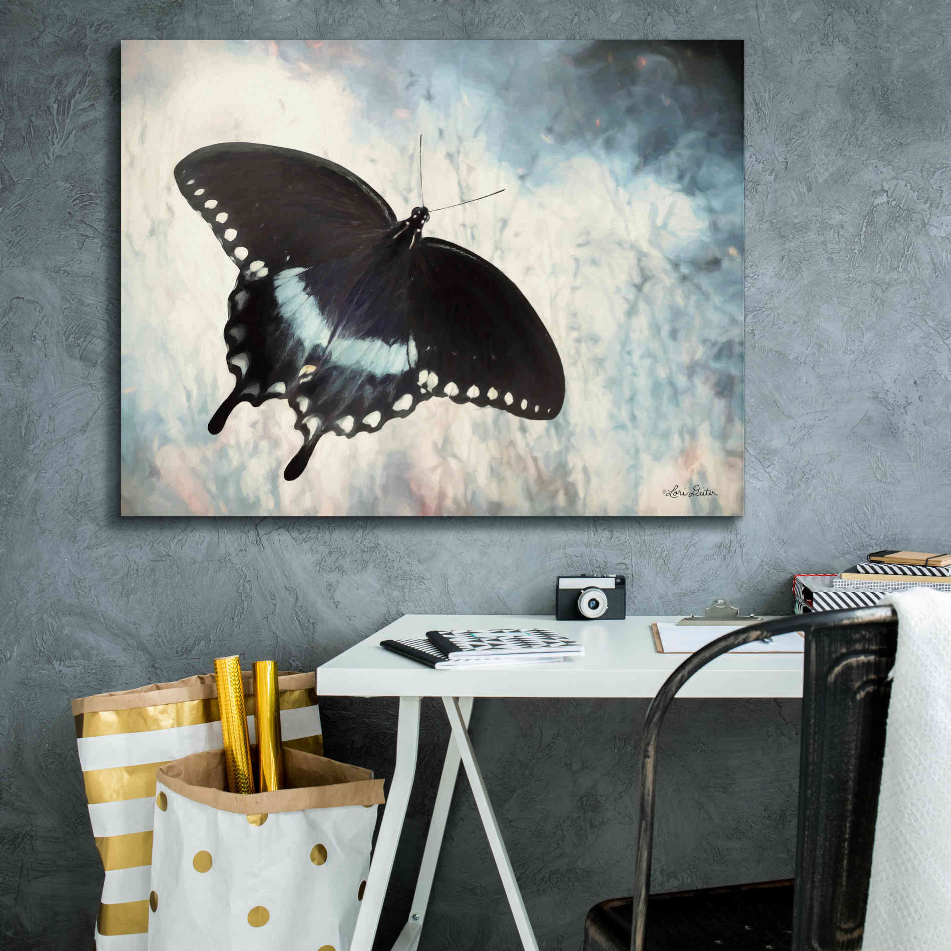 'Teal Butterfly I' by Lori Deiter, Canvas Wall Art,34 x 26