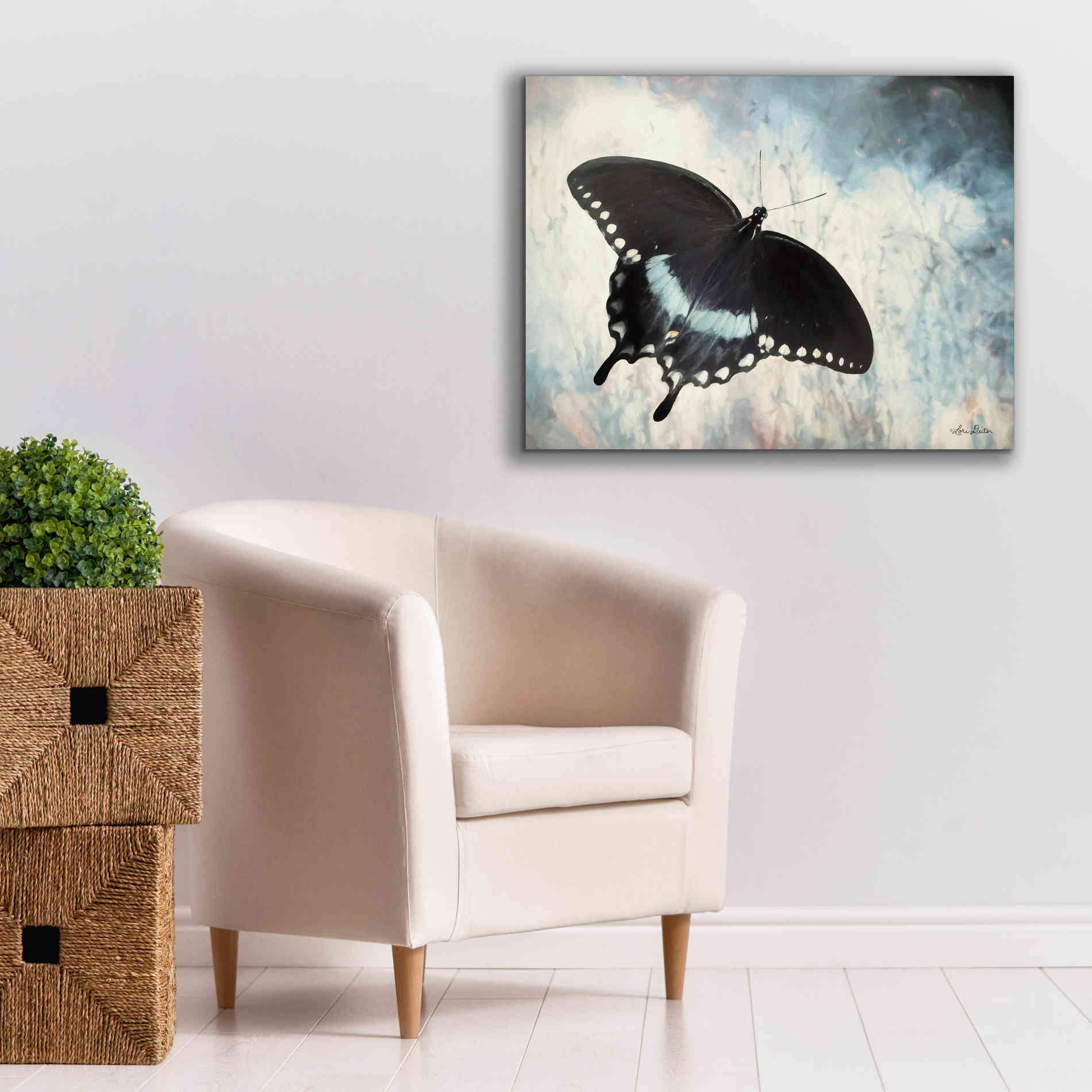 'Teal Butterfly I' by Lori Deiter, Canvas Wall Art,34 x 26