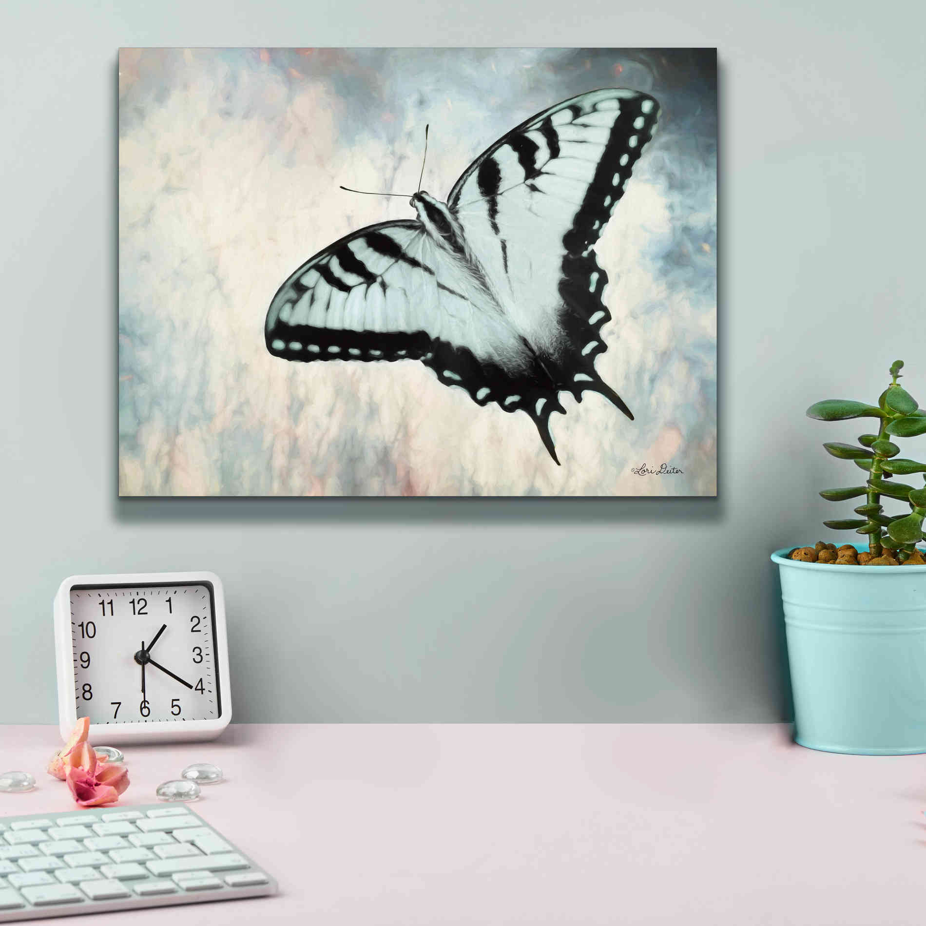 'Teal Butterfly II' by Lori Deiter, Canvas Wall Art,16 x 12