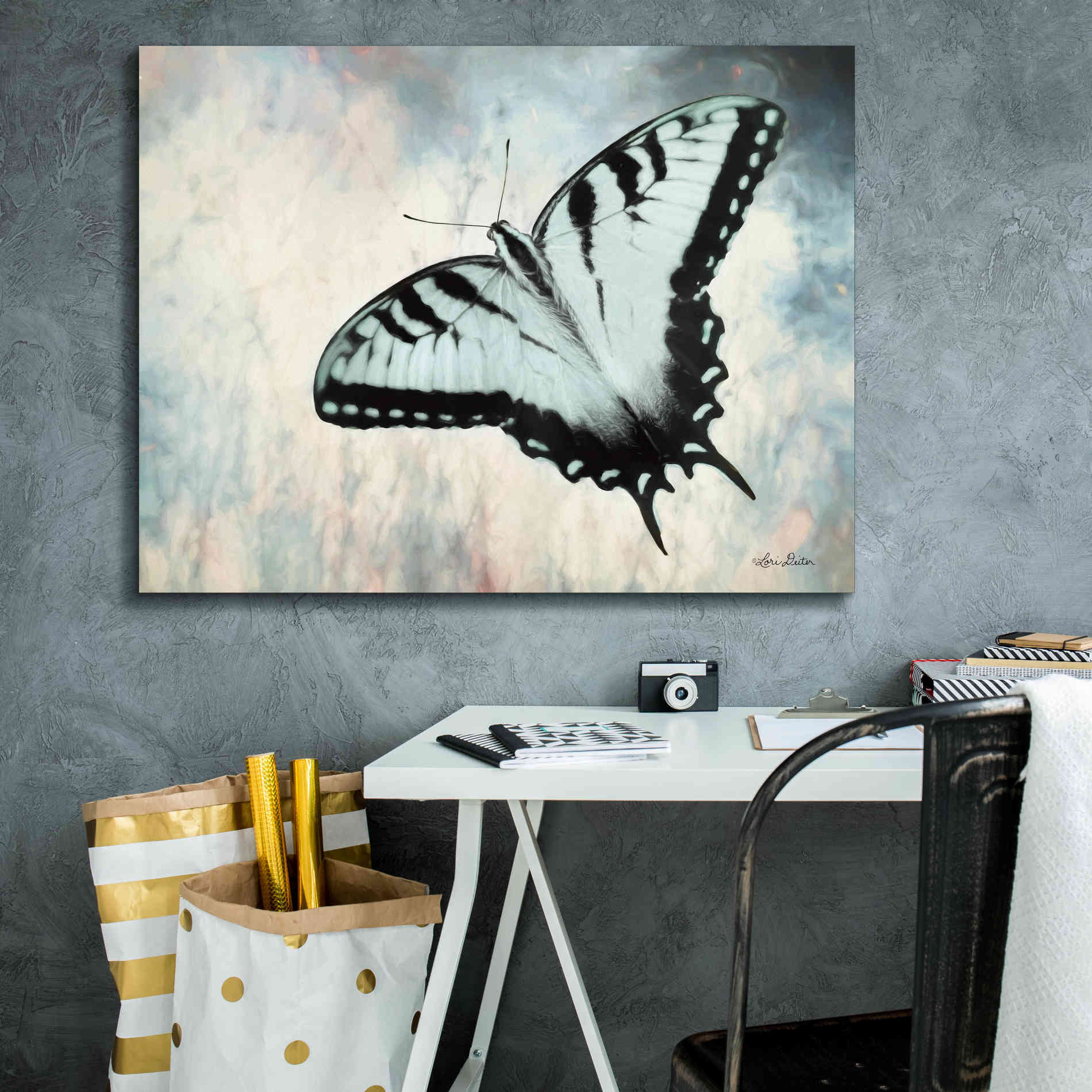 'Teal Butterfly II' by Lori Deiter, Canvas Wall Art,34 x 26