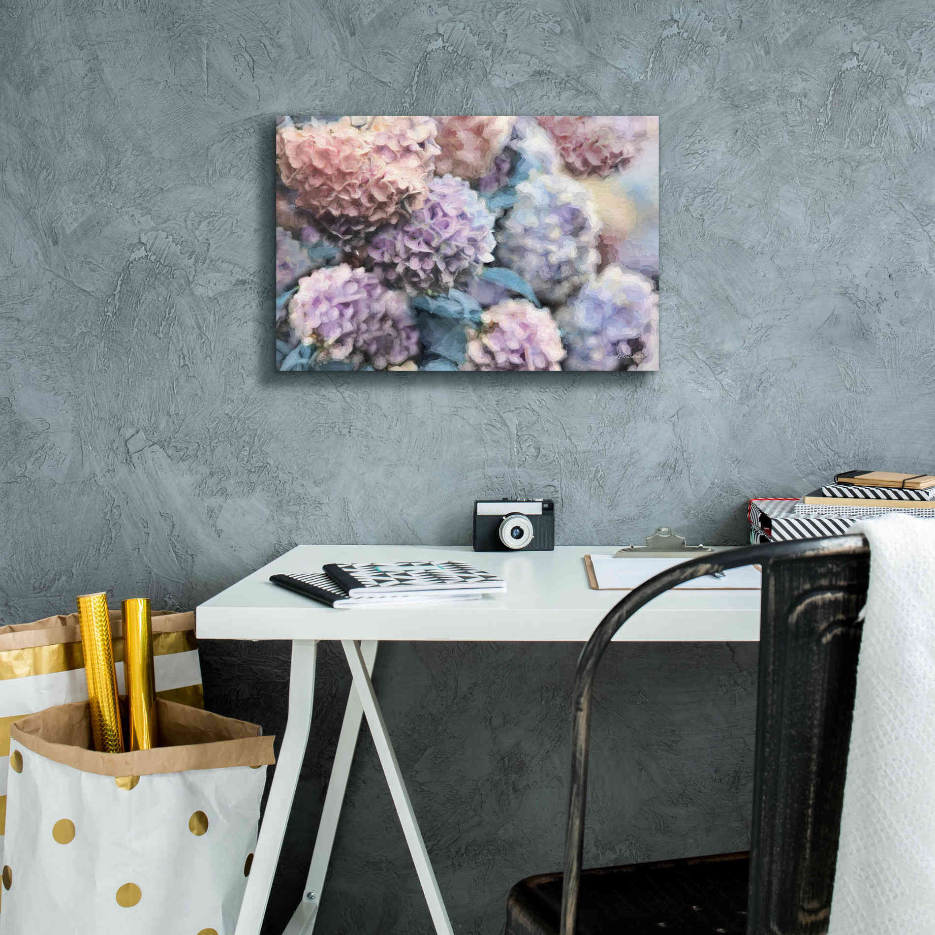 'Hydrangeas Abstract' by Lori Deiter, Canvas Wall Art,18 x 12