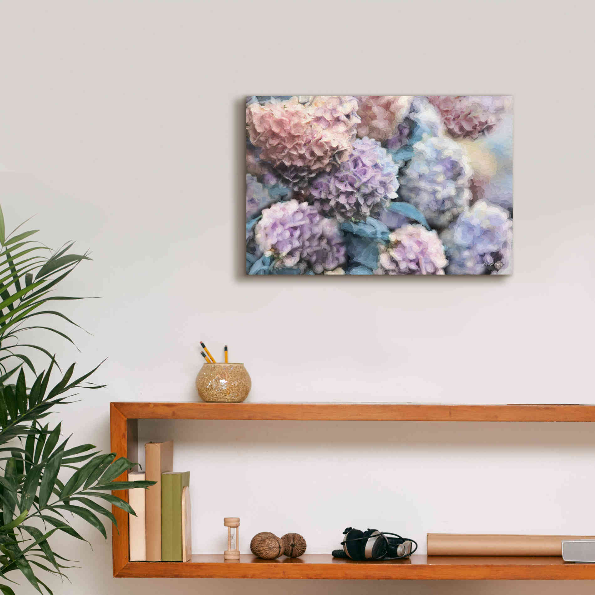 'Hydrangeas Abstract' by Lori Deiter, Canvas Wall Art,18 x 12
