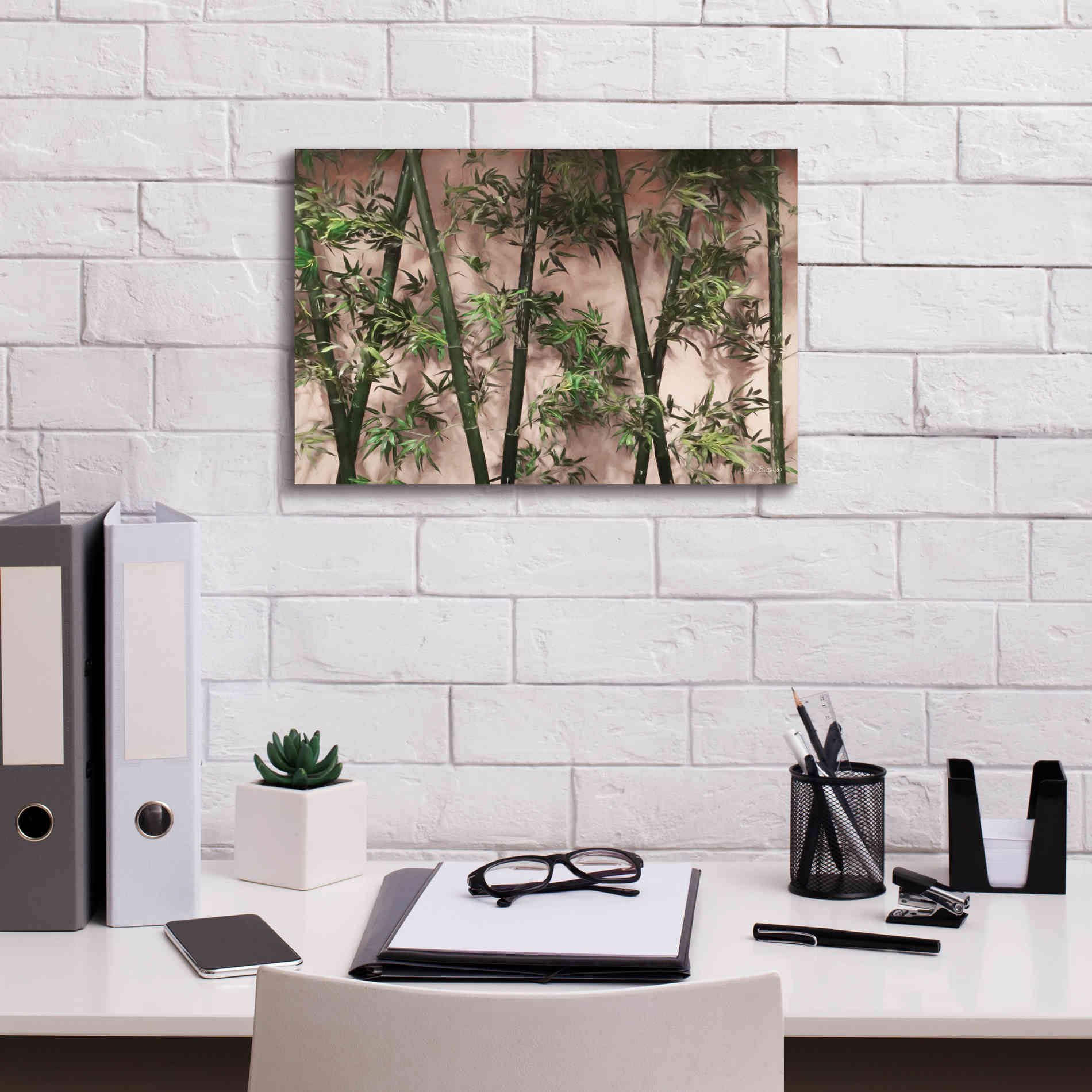 'Bamboo on Blush' by Lori Deiter, Canvas Wall Art,18 x 12