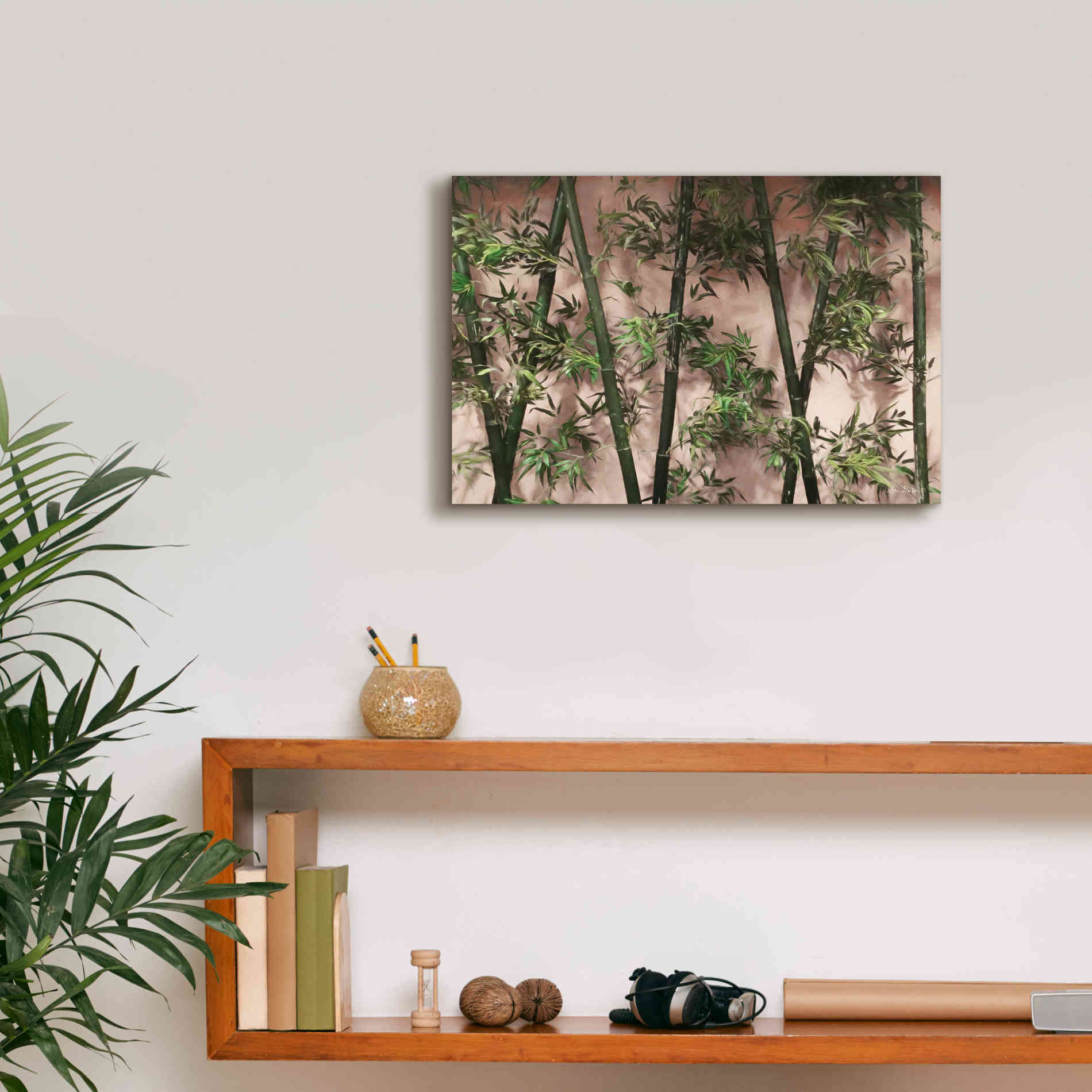 'Bamboo on Blush' by Lori Deiter, Canvas Wall Art,18 x 12