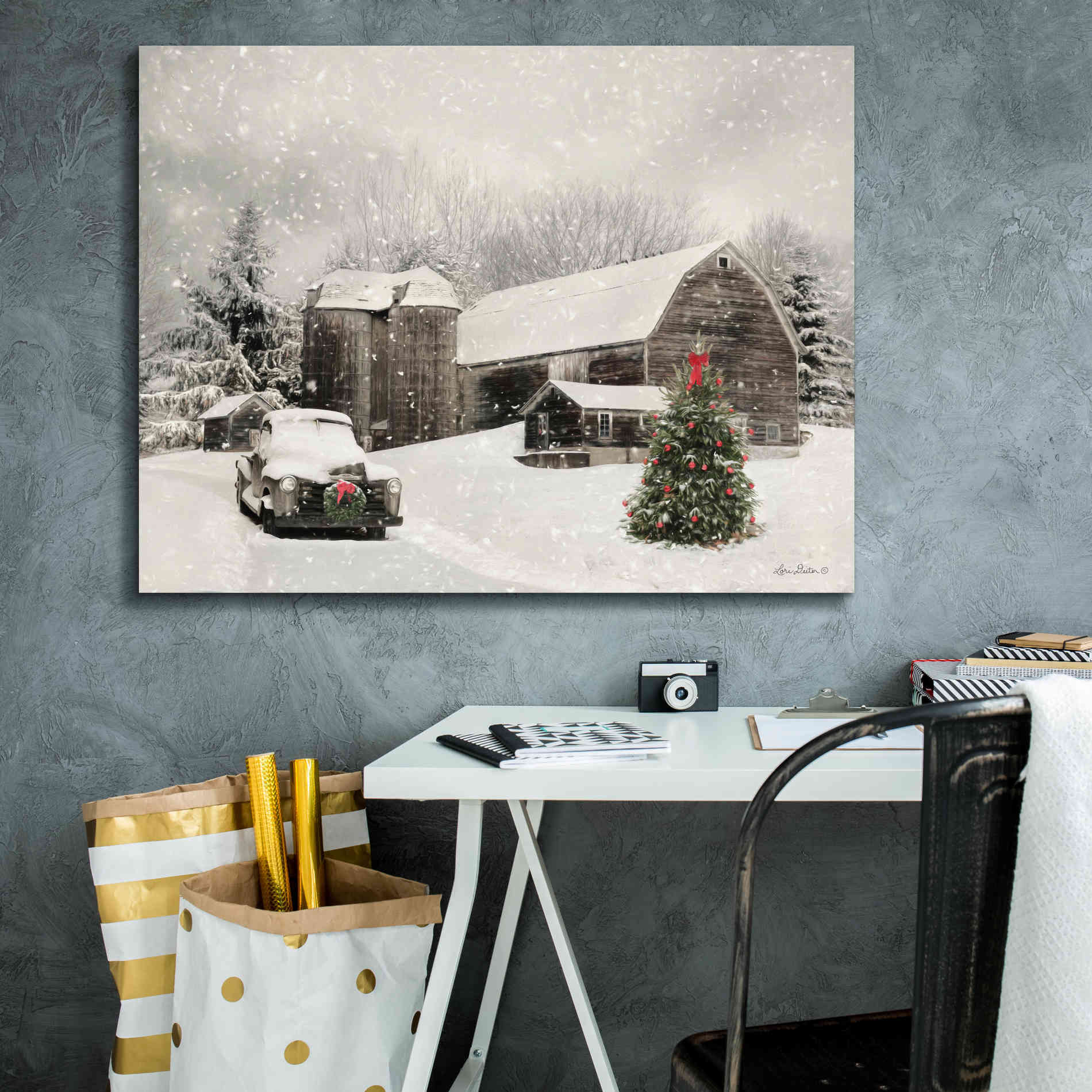 'Farmhouse Christmas' by Lori Deiter, Canvas Wall Art,34 x 26