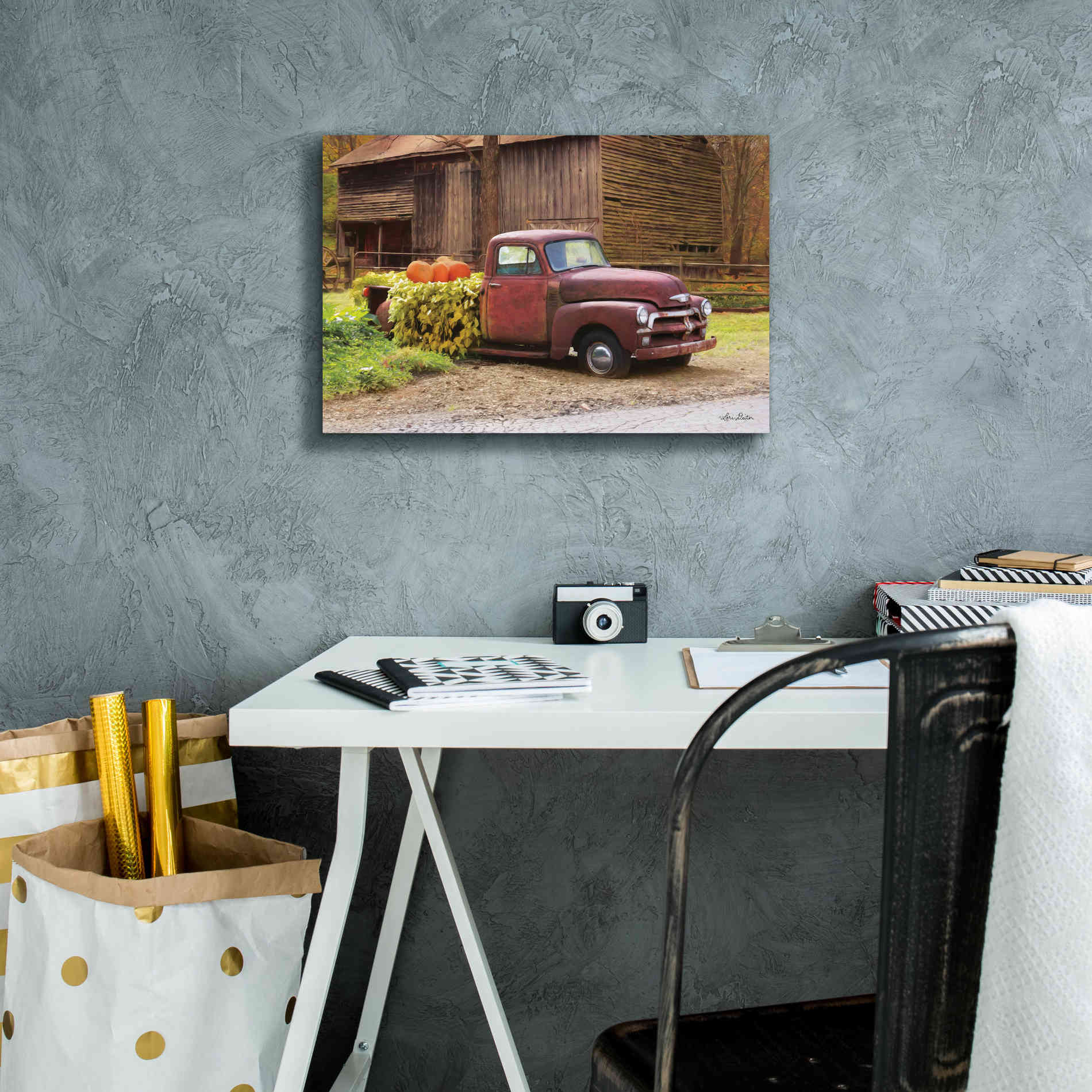 'Fall Pumpkin Truck' by Lori Deiter, Canvas Wall Art,18 x 12