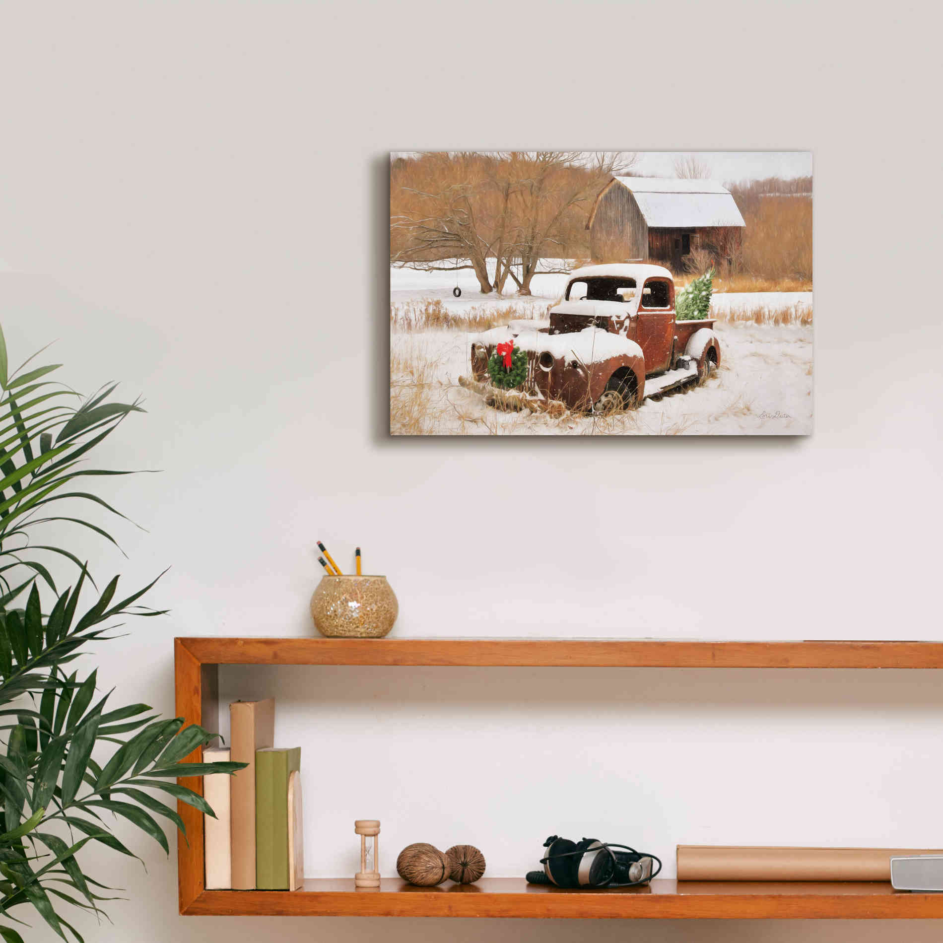 'Christmas Lawn Ornament' by Lori Deiter, Canvas Wall Art,18 x 12