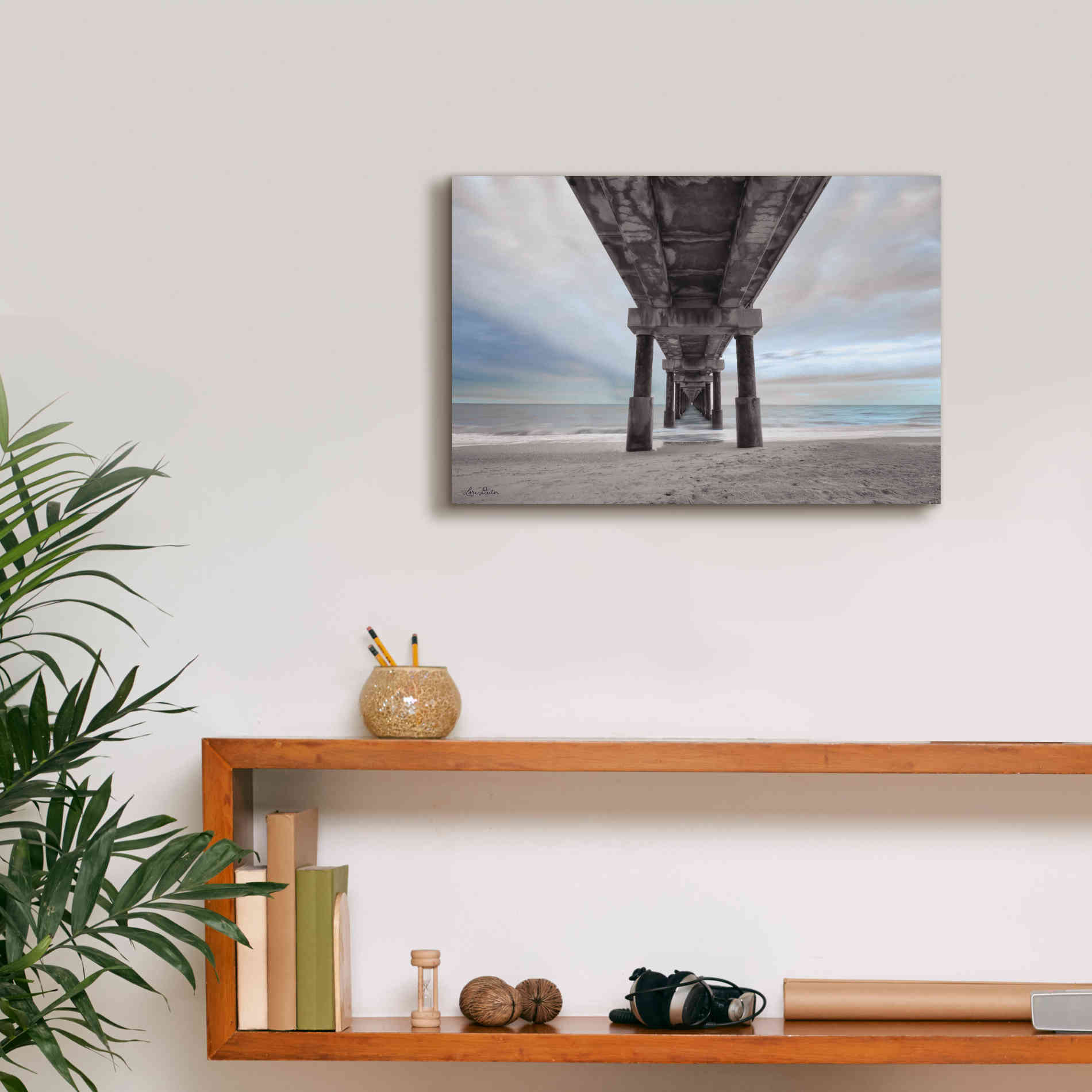 'Beneath the Outer Banks Beach Pier' by Lori Deiter, Canvas Wall Art,18 x 12