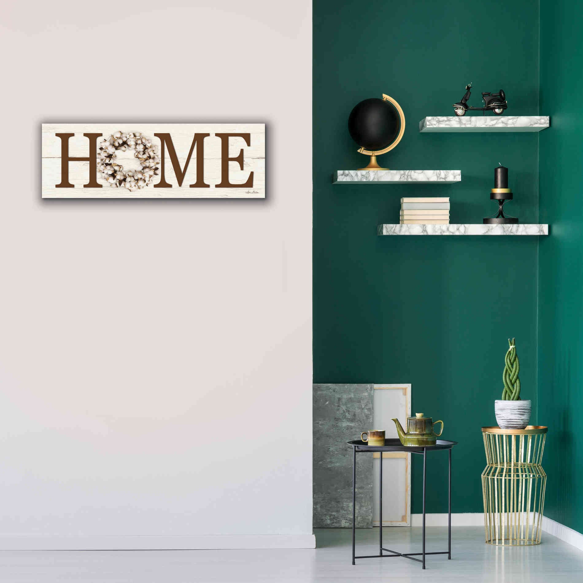 'Cotton Wreath Home Vertical' by Lori Deiter, Canvas Wall Art,36 x 12