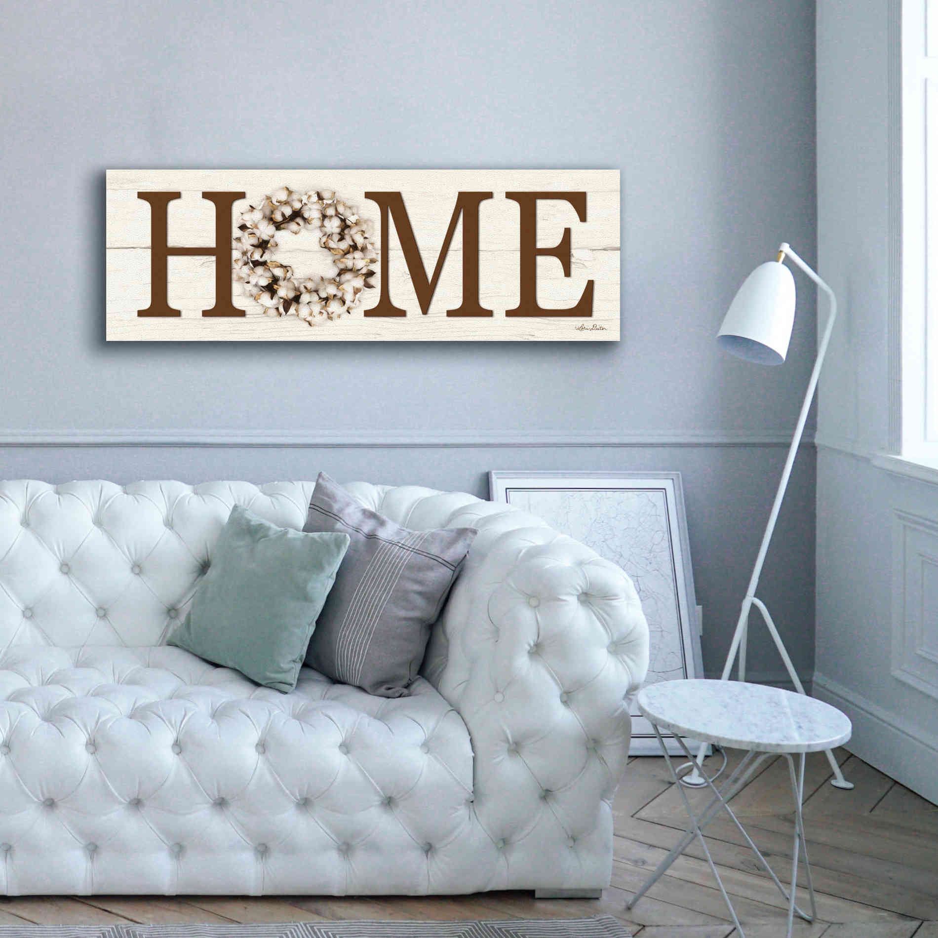 'Cotton Wreath Home Vertical' by Lori Deiter, Canvas Wall Art,60 x 20