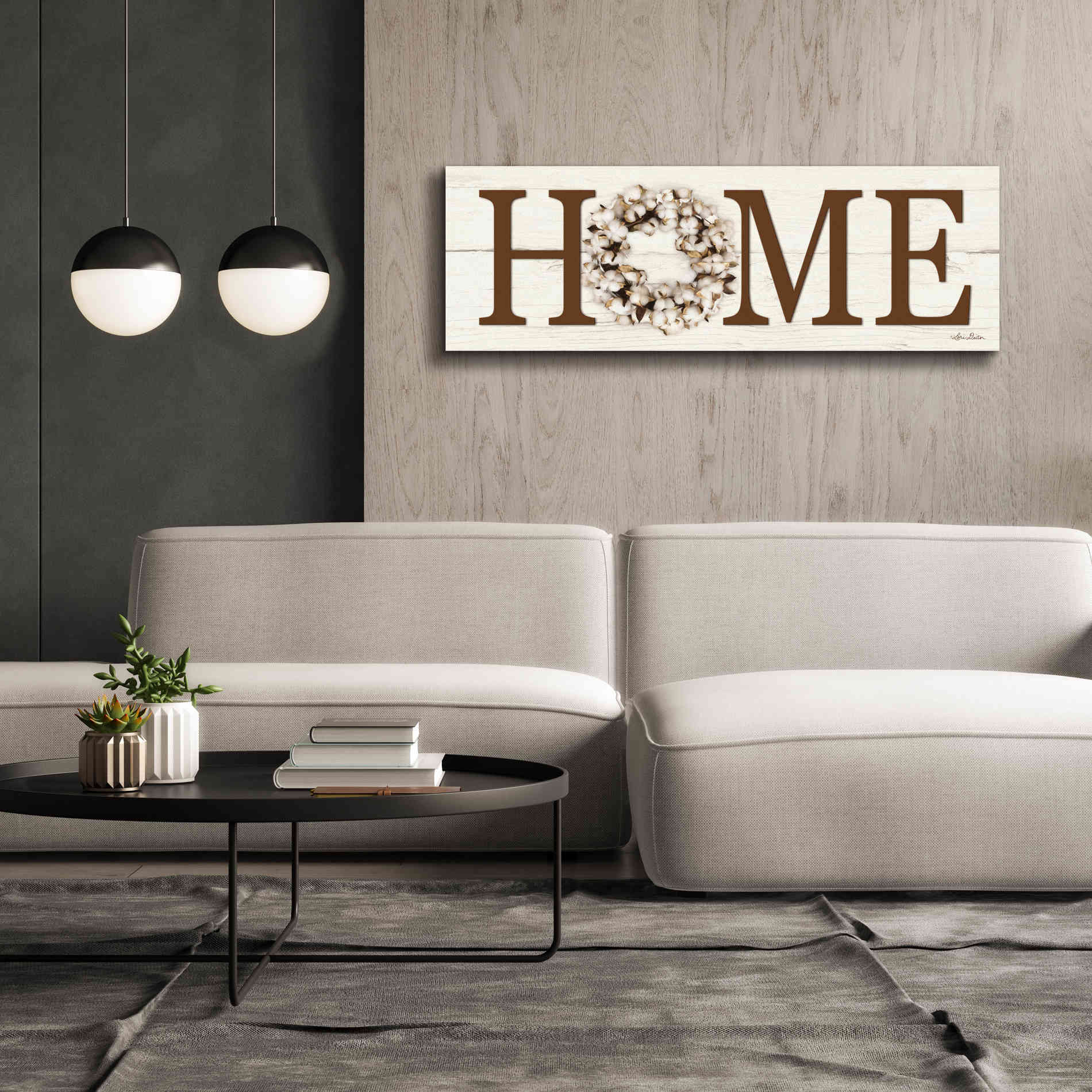 'Cotton Wreath Home Vertical' by Lori Deiter, Canvas Wall Art,60 x 20