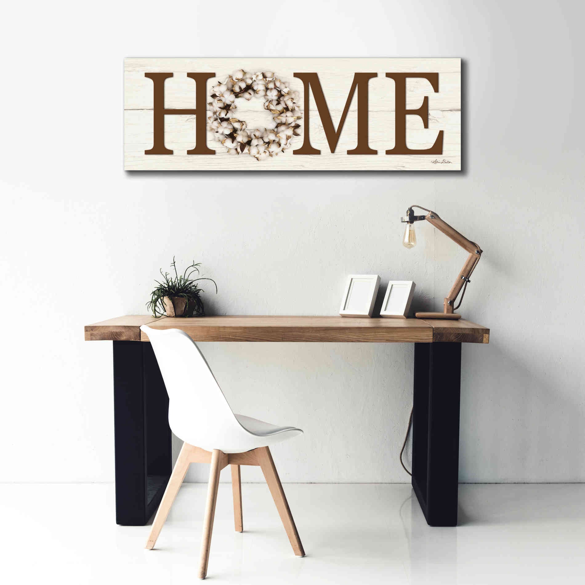 'Cotton Wreath Home Vertical' by Lori Deiter, Canvas Wall Art,60 x 20