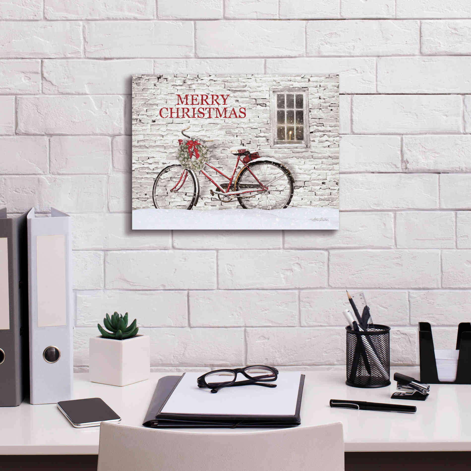 'Merry Christmas Bicycle' by Lori Deiter, Canvas Wall Art,16 x 12