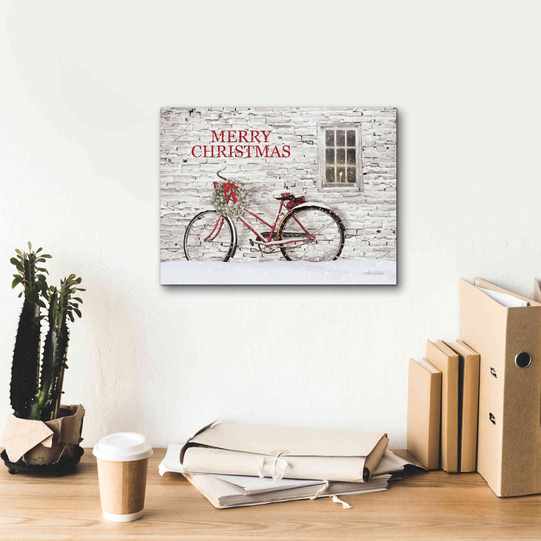 'Merry Christmas Bicycle' by Lori Deiter, Canvas Wall Art,16 x 12