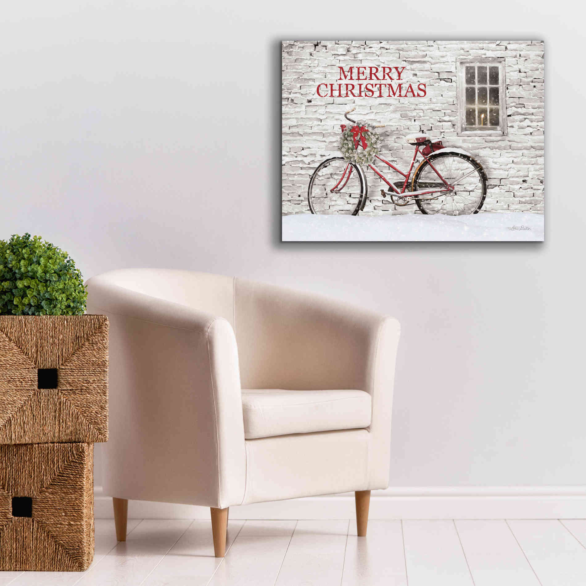 'Merry Christmas Bicycle' by Lori Deiter, Canvas Wall Art,34 x 26