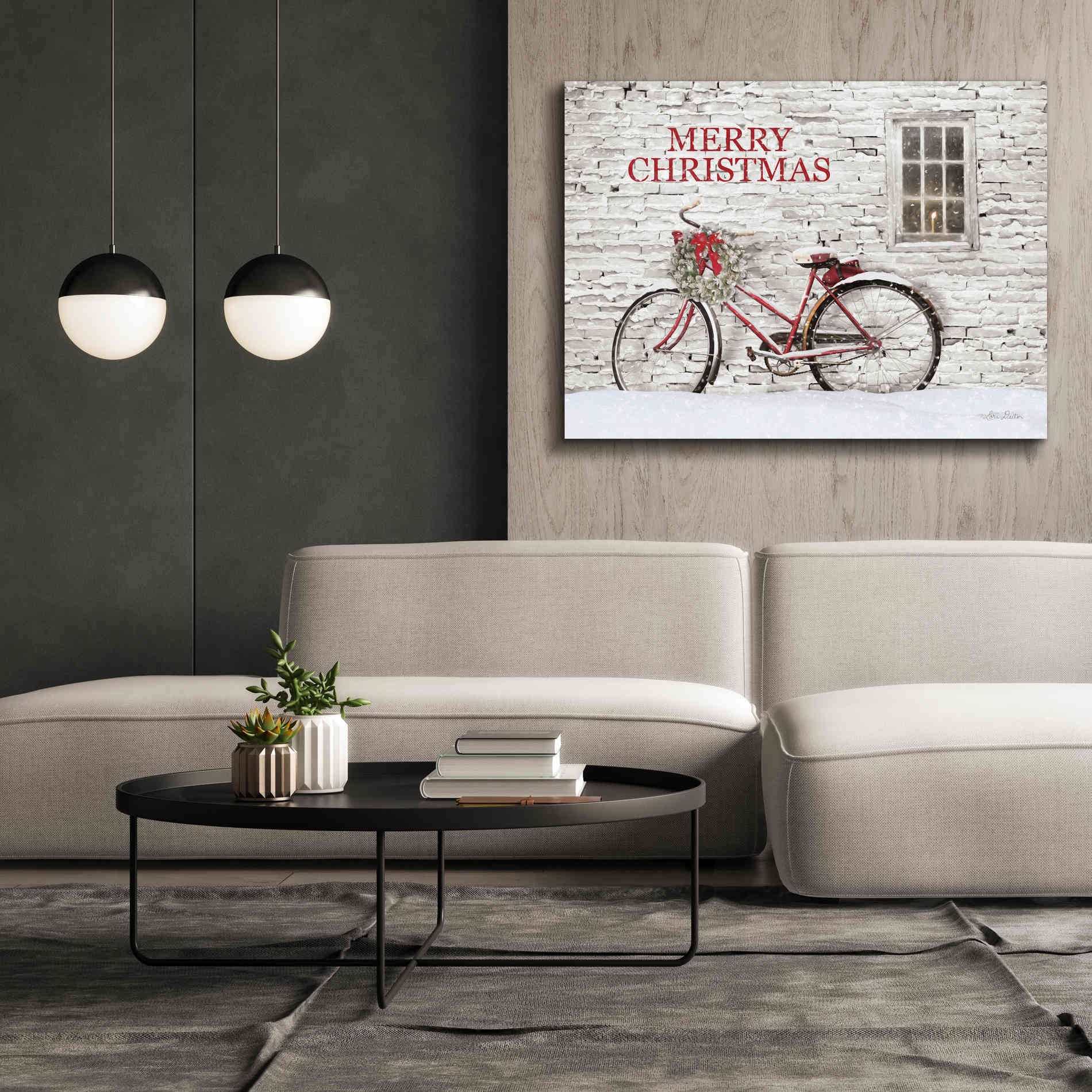 'Merry Christmas Bicycle' by Lori Deiter, Canvas Wall Art,54 x 40