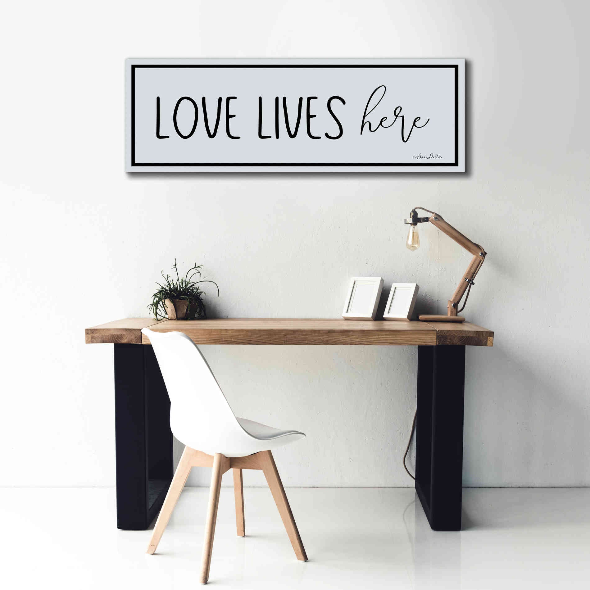 'Love Lives Here' by Lori Deiter, Canvas Wall Art,60 x 20
