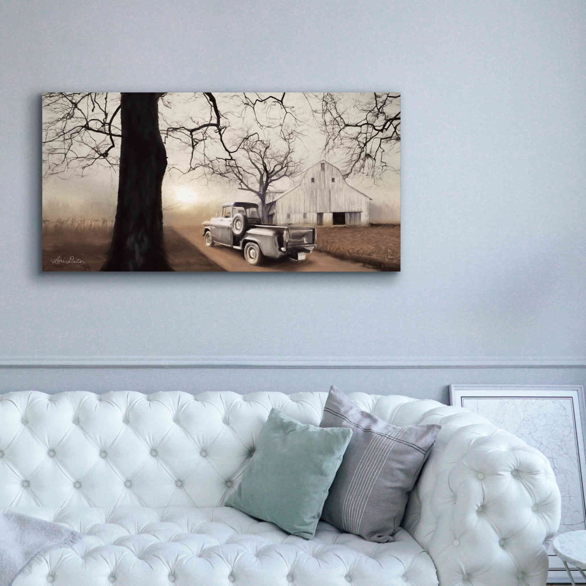 'Millersburg Sunrise with Truck' by Lori Deiter, Canvas Wall Art,60 x 30