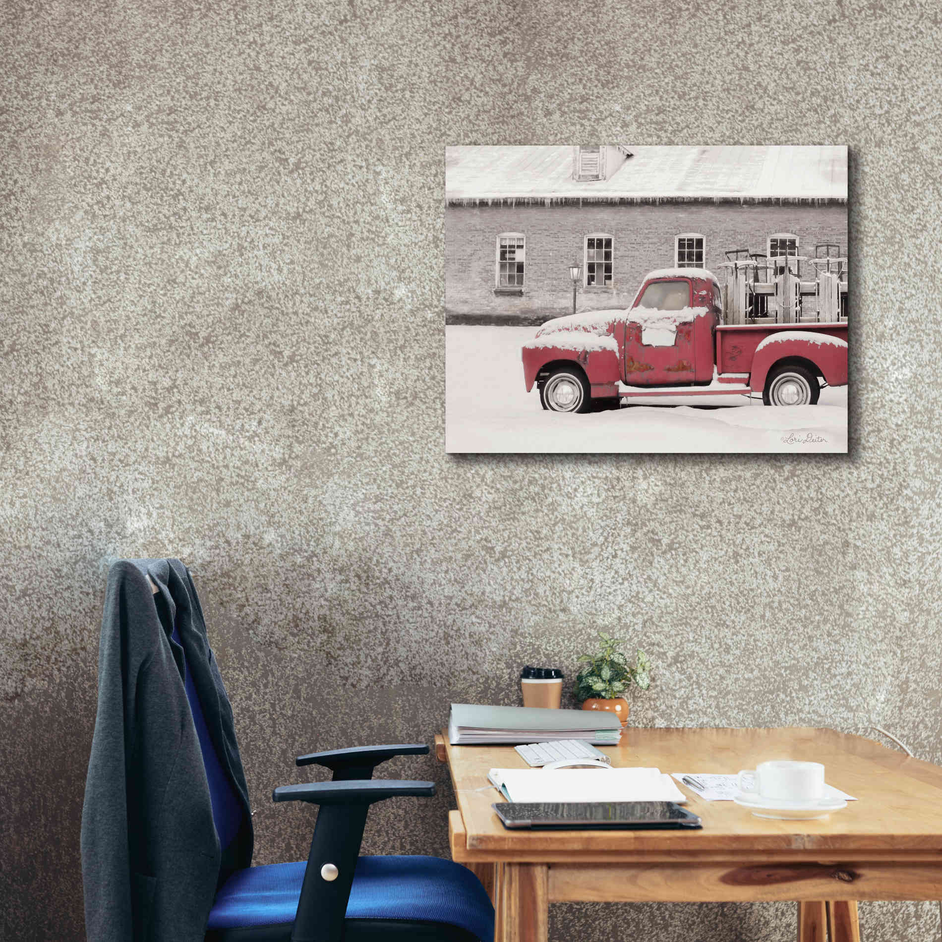 'Old Sled Works Red Truck' by Lori Deiter, Canvas Wall Art,34 x 26