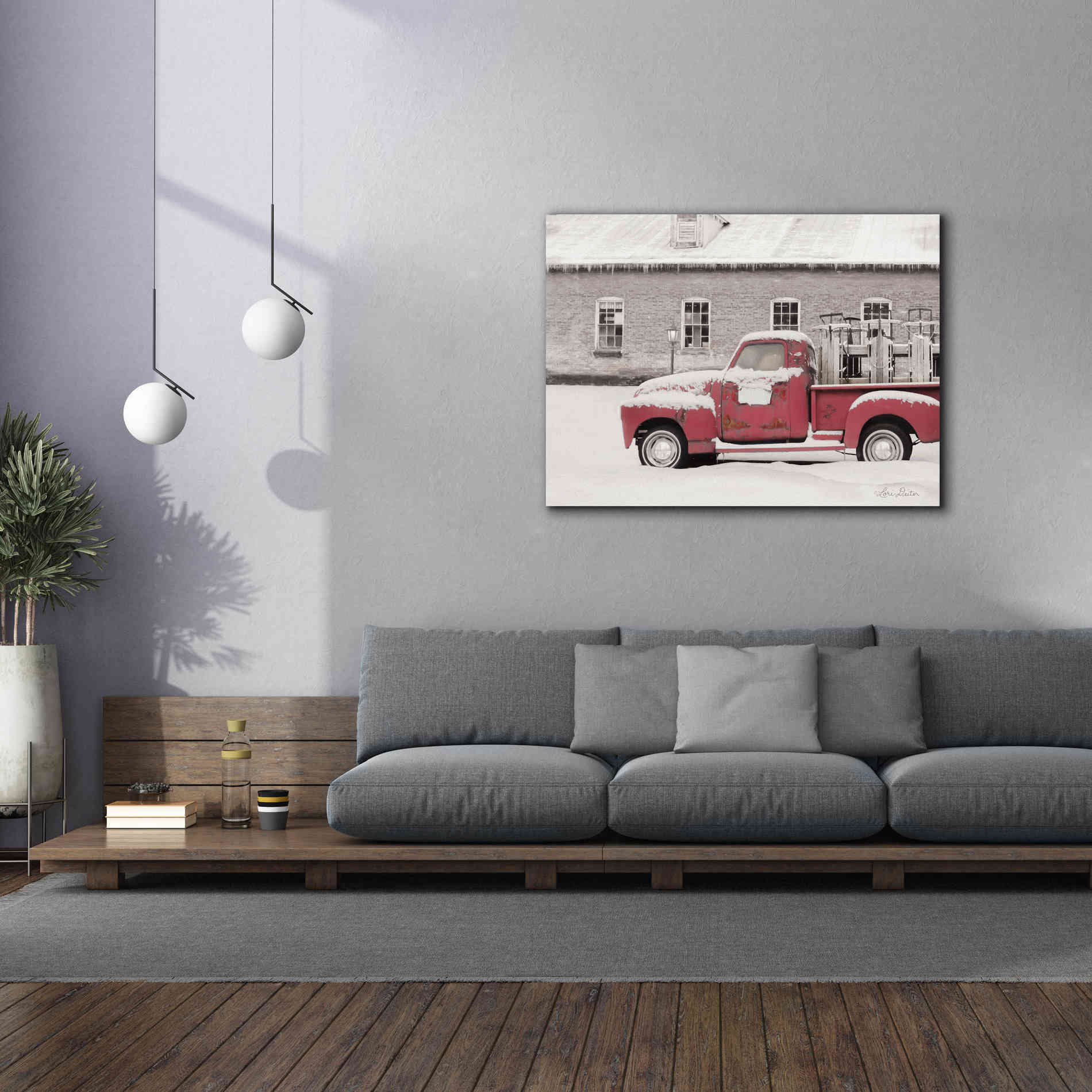 'Old Sled Works Red Truck' by Lori Deiter, Canvas Wall Art,54 x 40