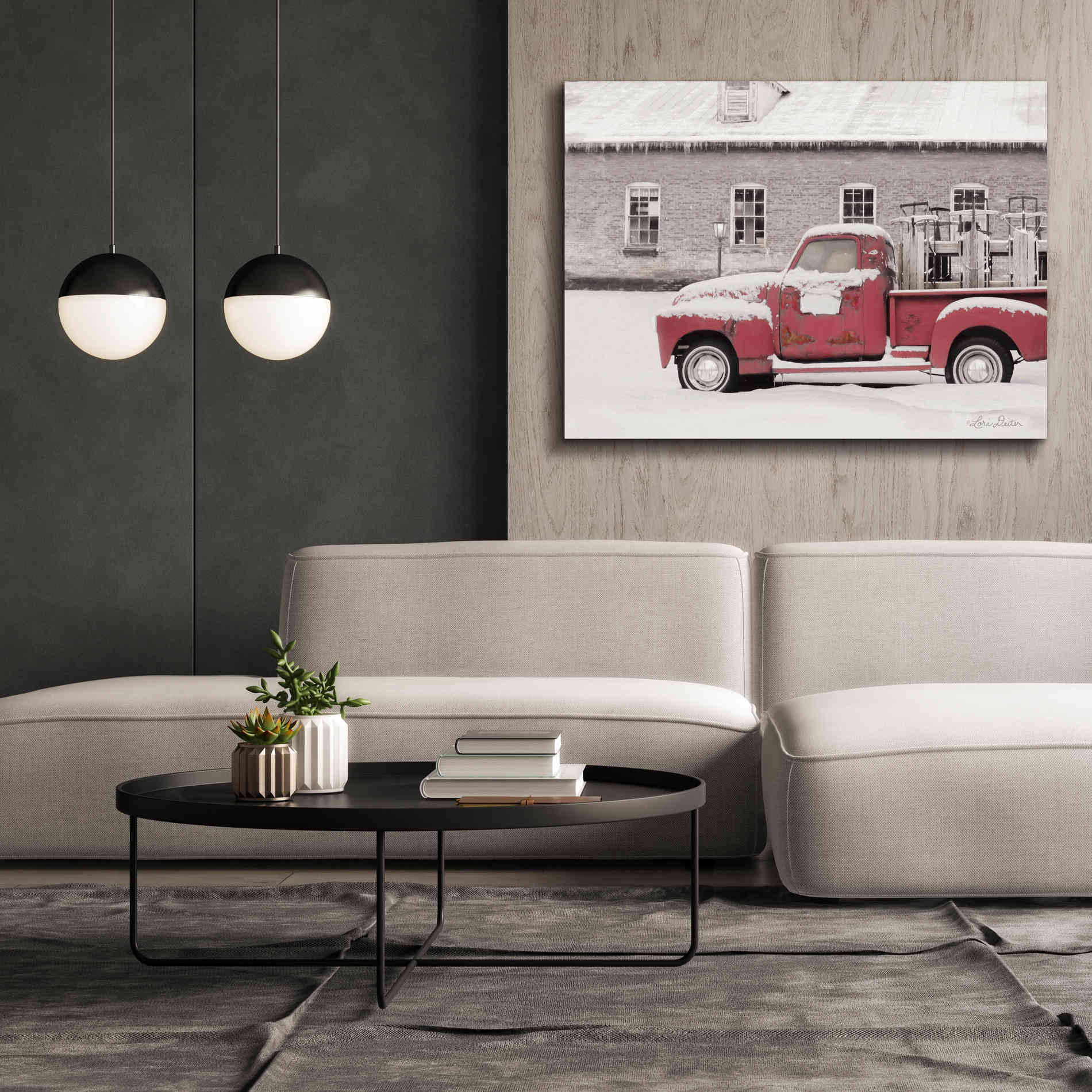 'Old Sled Works Red Truck' by Lori Deiter, Canvas Wall Art,54 x 40