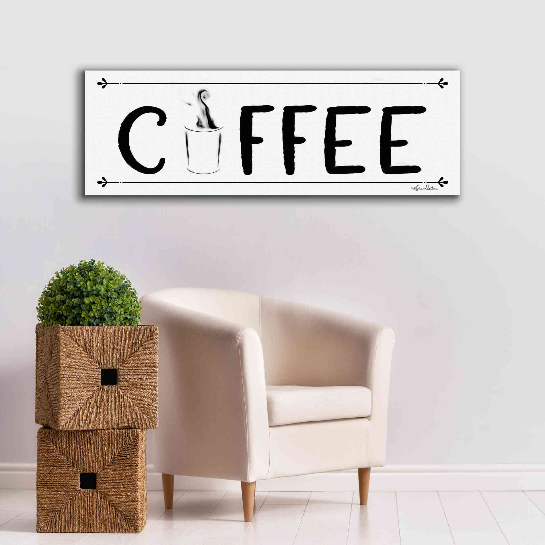 'Coffee Banner' by Lori Deiter, Canvas Wall Art,60 x 20