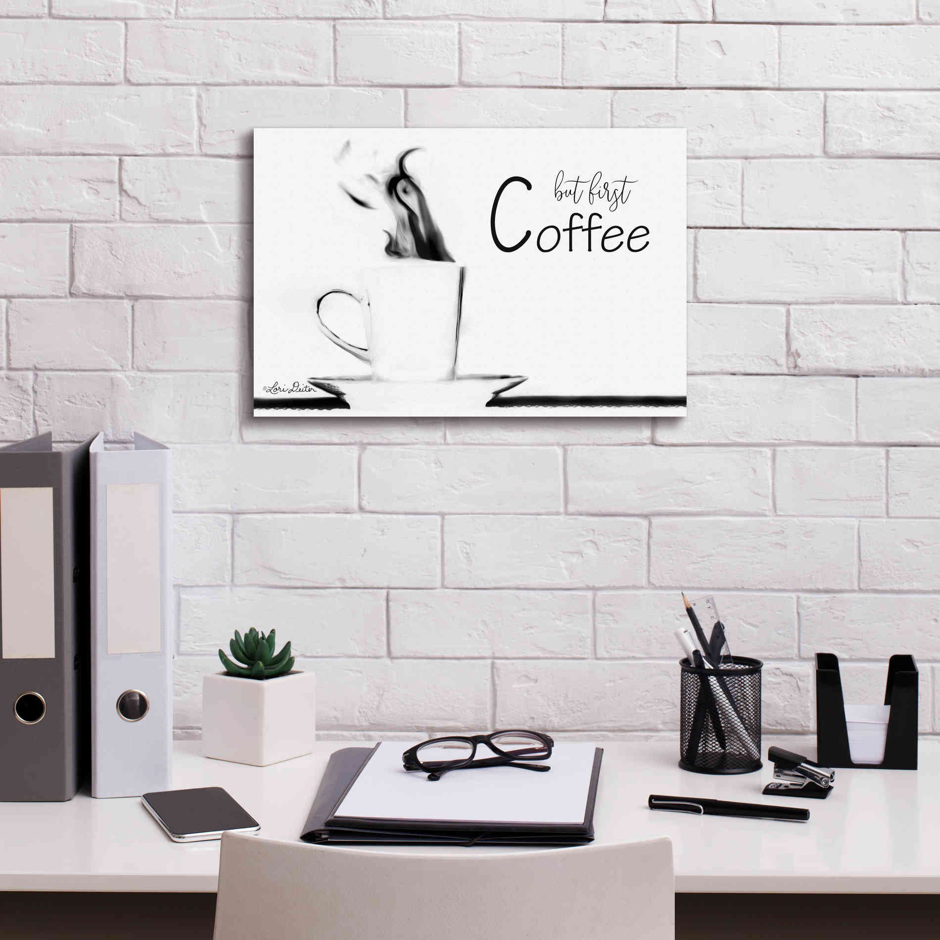 'But First Coffee II' by Lori Deiter, Canvas Wall Art,18 x 12