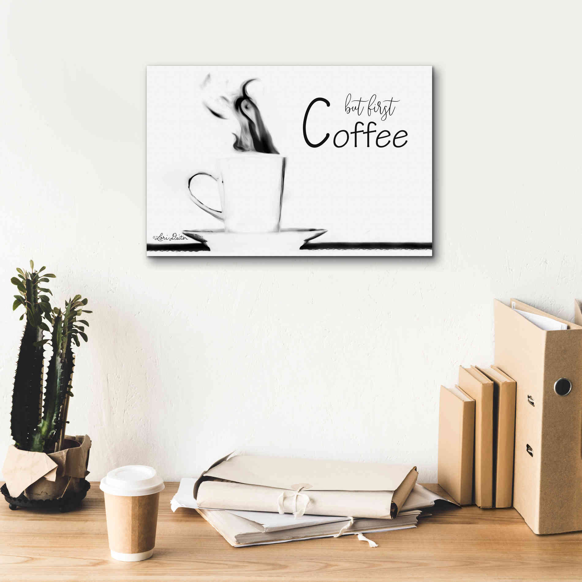 'But First Coffee II' by Lori Deiter, Canvas Wall Art,18 x 12