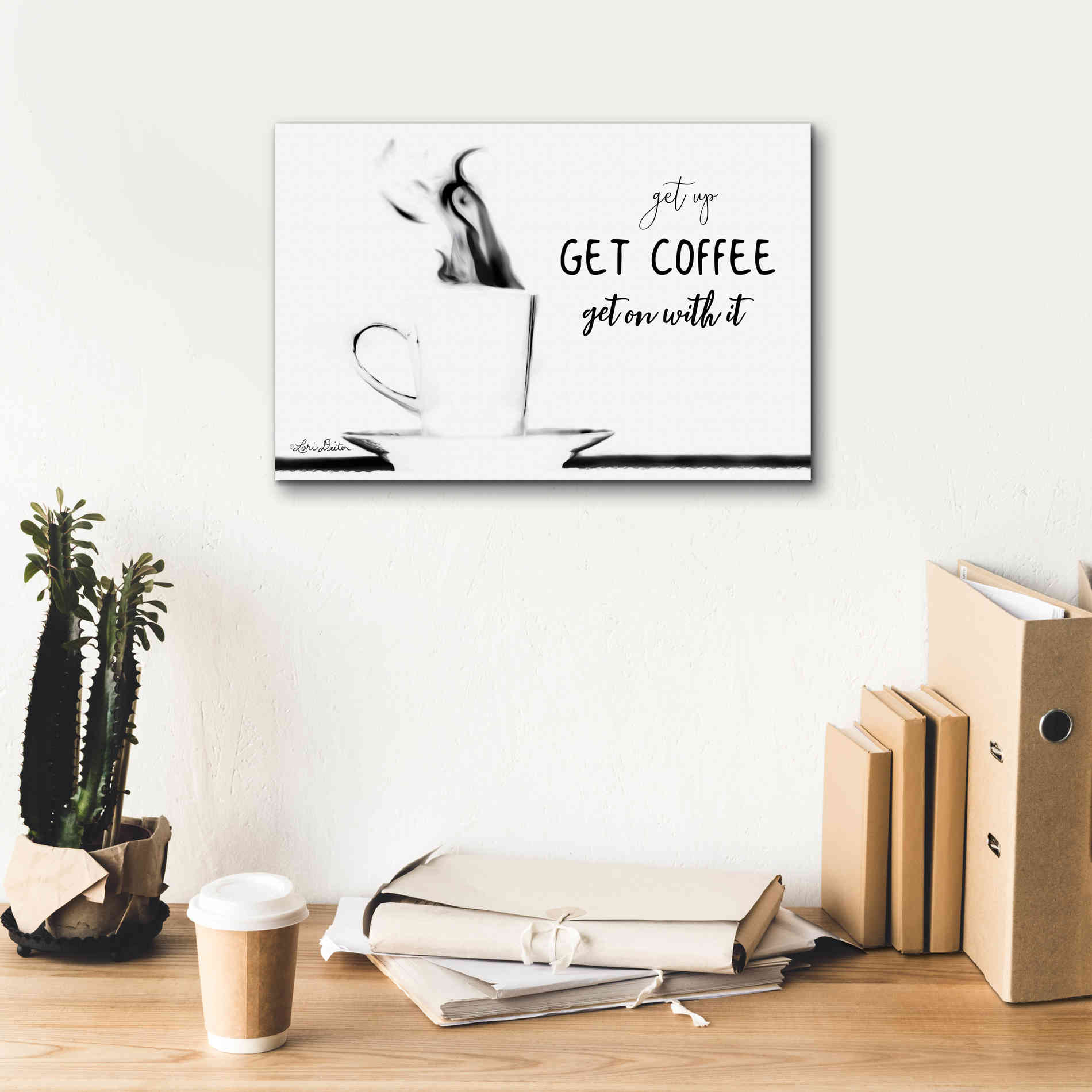'Get Coffee' by Lori Deiter, Canvas Wall Art,18 x 12