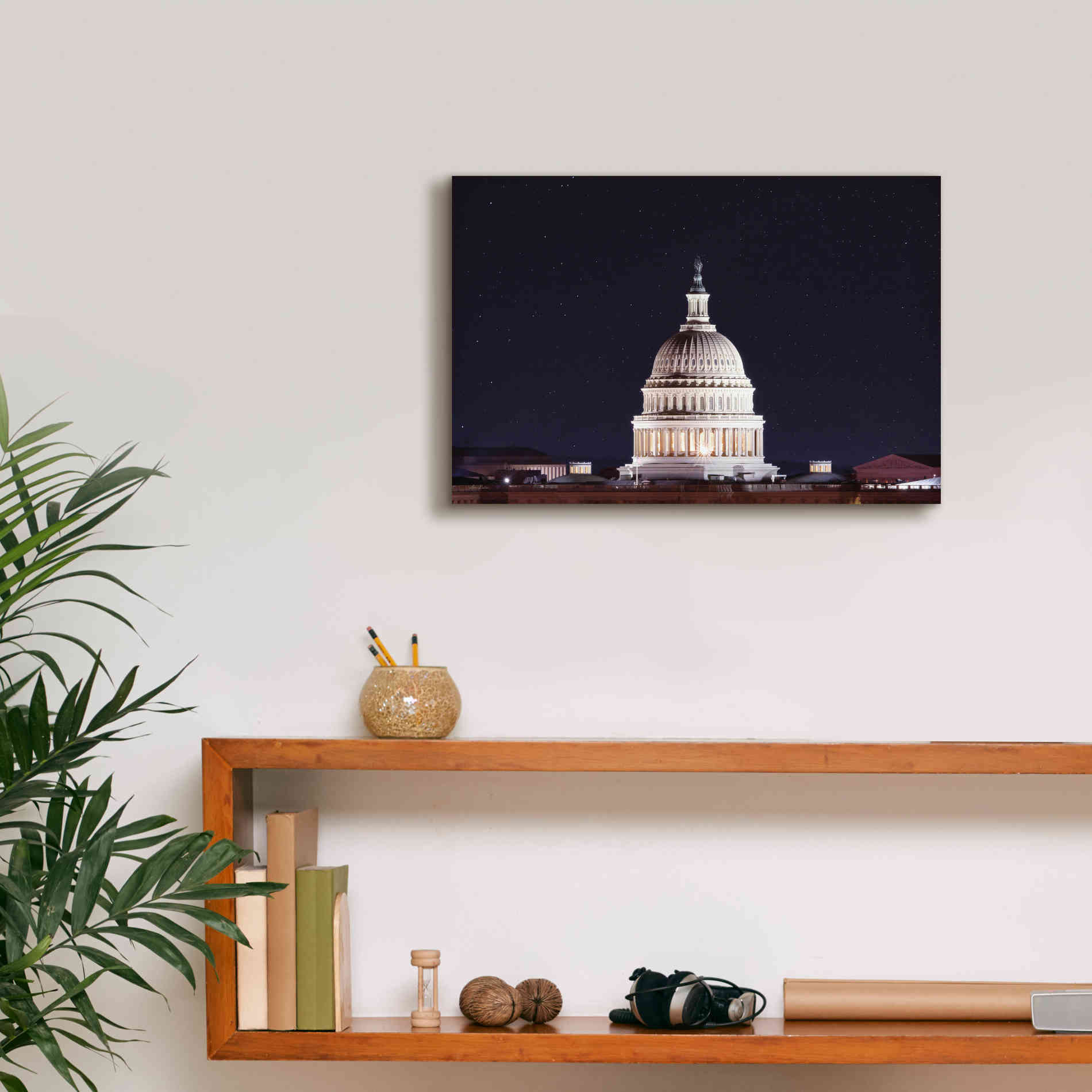 'US Capital at Night' by Lori Deiter, Canvas Wall Art,18 x 12