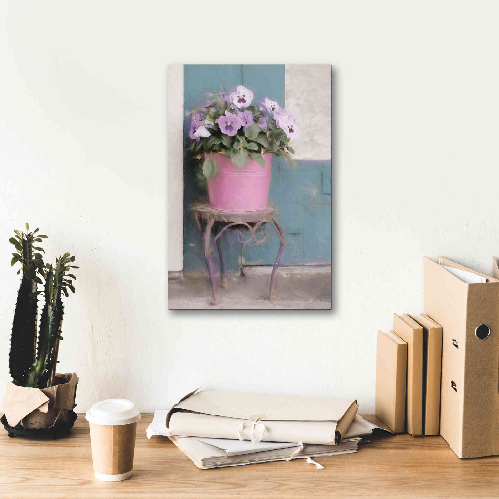 'Pansy Bucket' by Lori Deiter, Canvas Wall Art,12 x 18