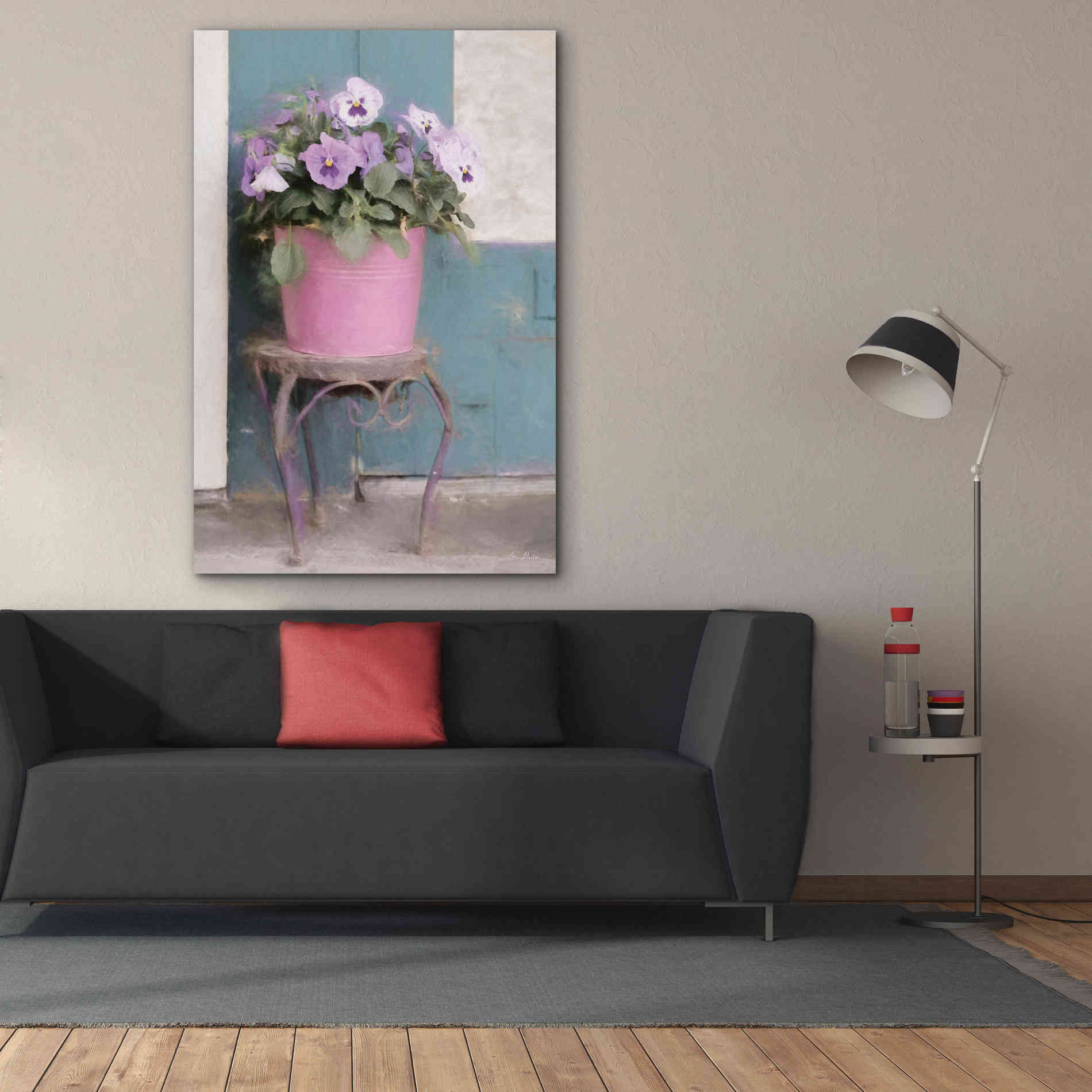 'Pansy Bucket' by Lori Deiter, Canvas Wall Art,40 x 60