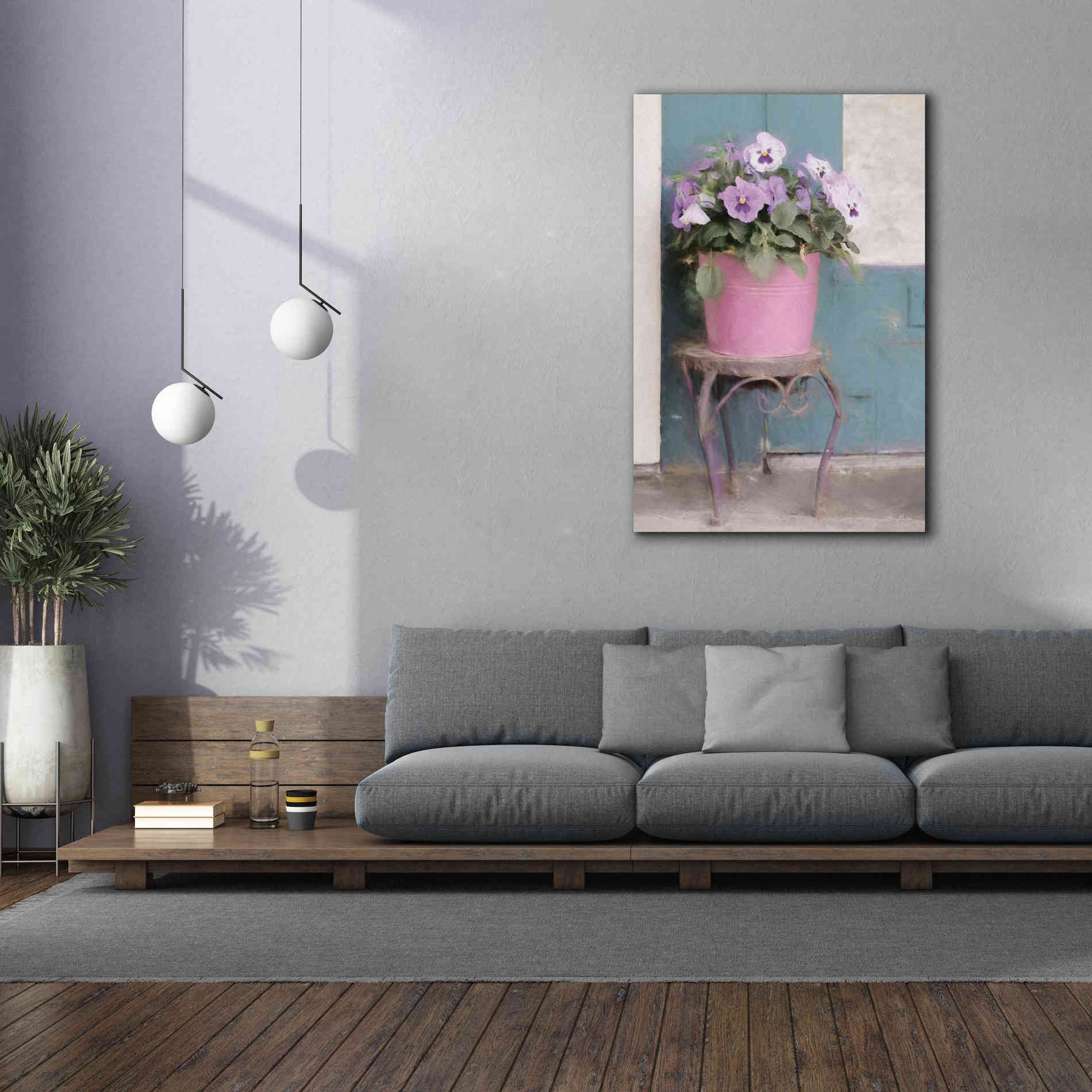 'Pansy Bucket' by Lori Deiter, Canvas Wall Art,40 x 60