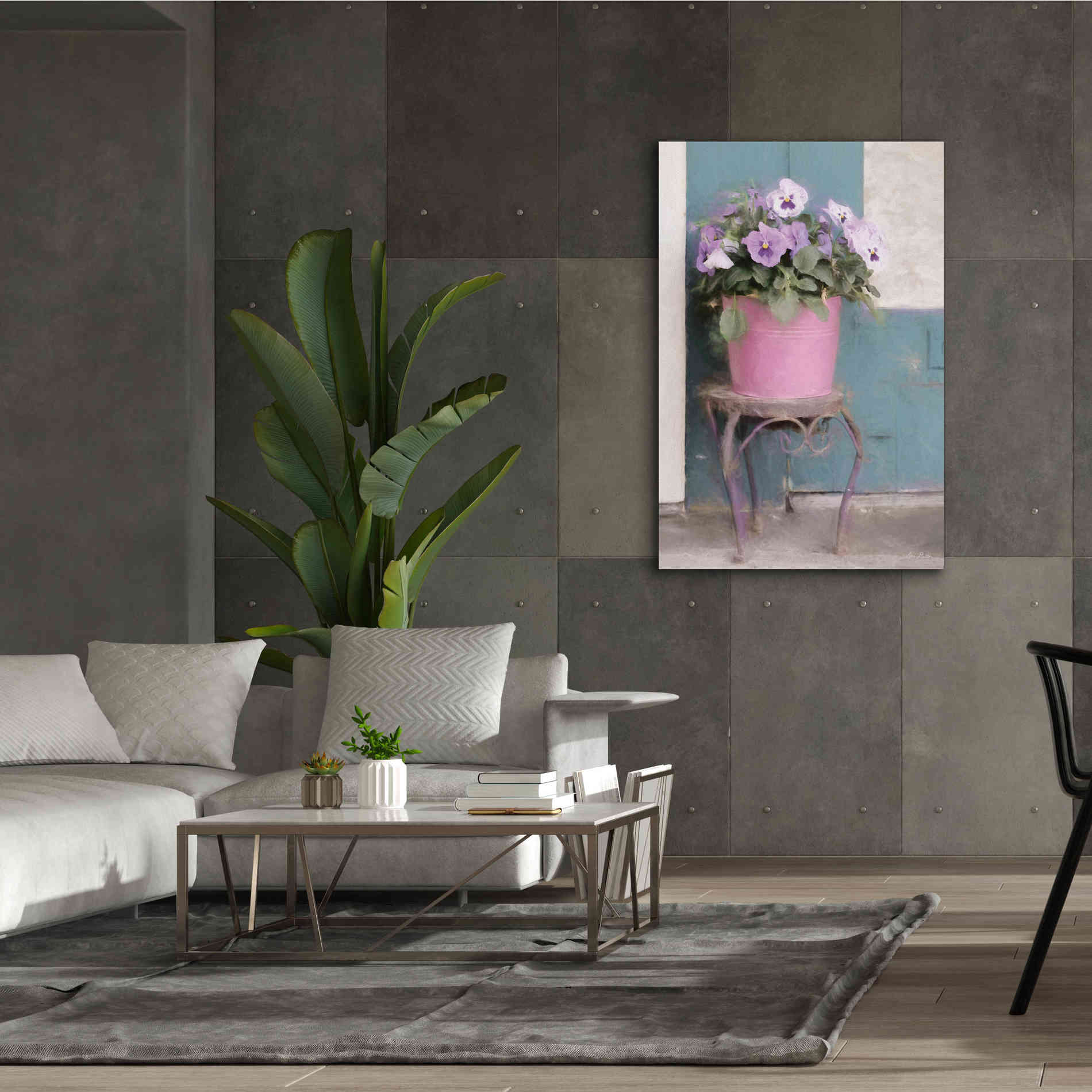 'Pansy Bucket' by Lori Deiter, Canvas Wall Art,40 x 60
