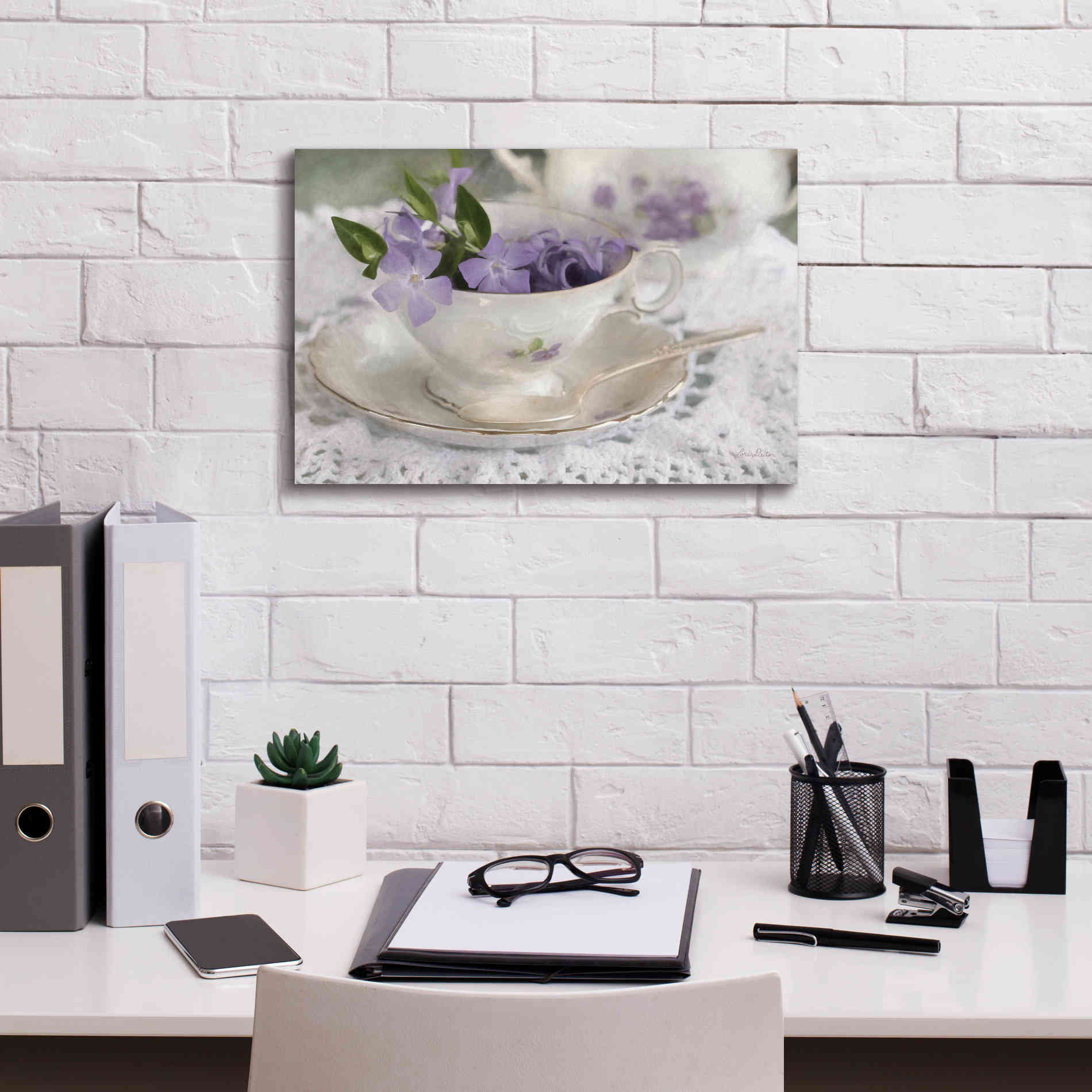 'Violet Teacup II' by Lori Deiter, Canvas Wall Art,18 x 12