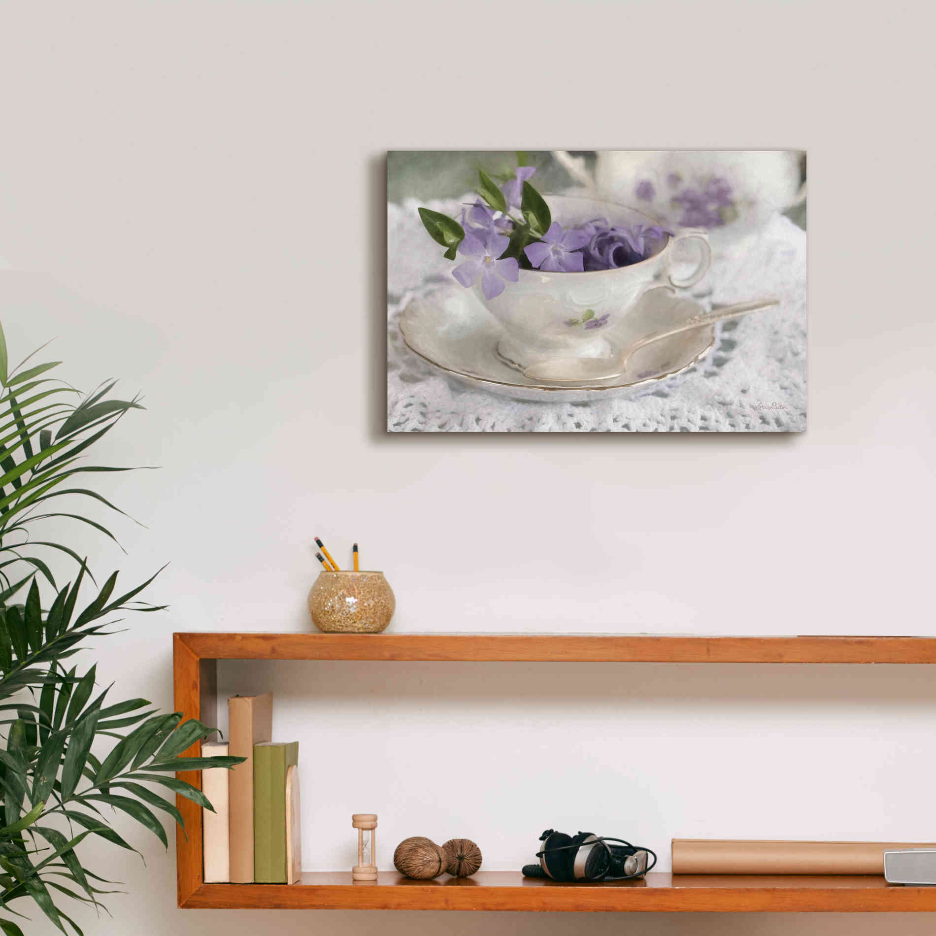 'Violet Teacup II' by Lori Deiter, Canvas Wall Art,18 x 12
