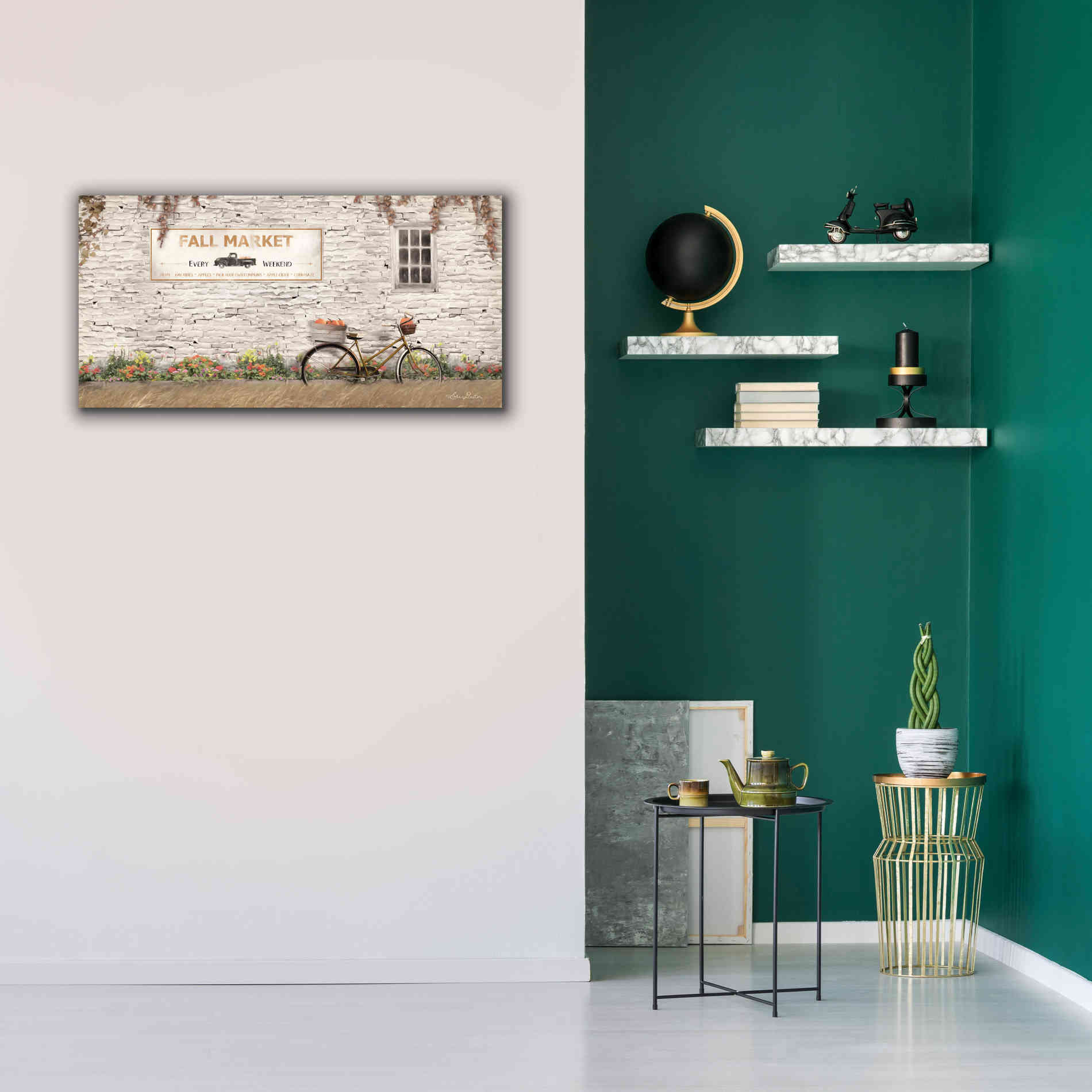 'Fall Market with Bike' by Lori Deiter, Canvas Wall Art,40 x 20