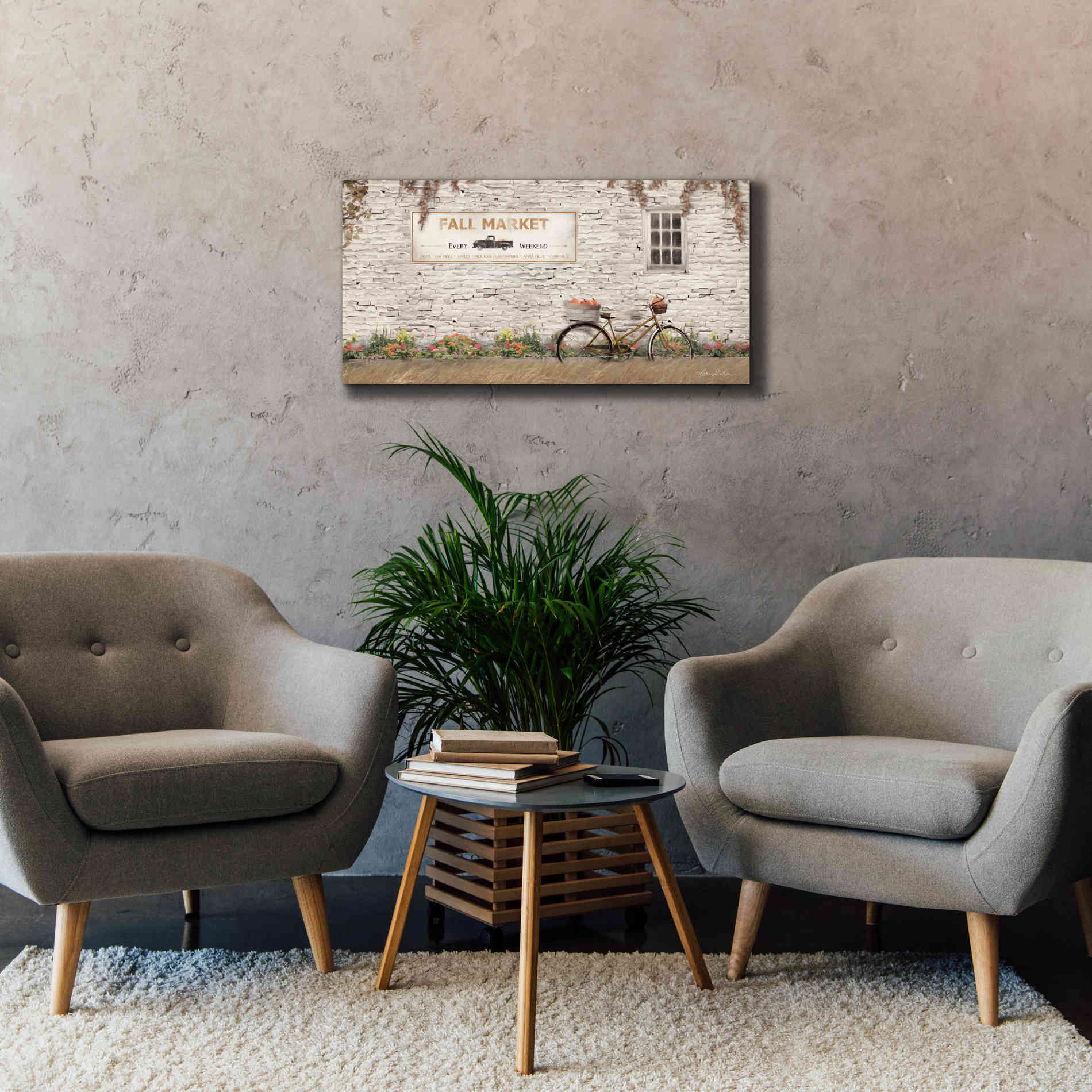 'Fall Market with Bike' by Lori Deiter, Canvas Wall Art,40 x 20