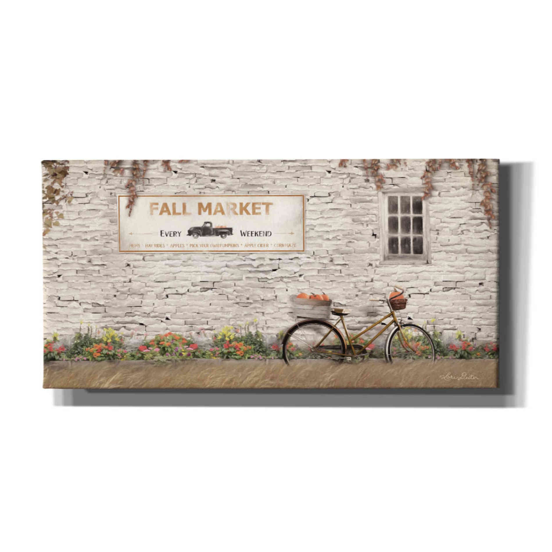 'Fall Market with Bike' by Lori Deiter, Canvas Wall Art