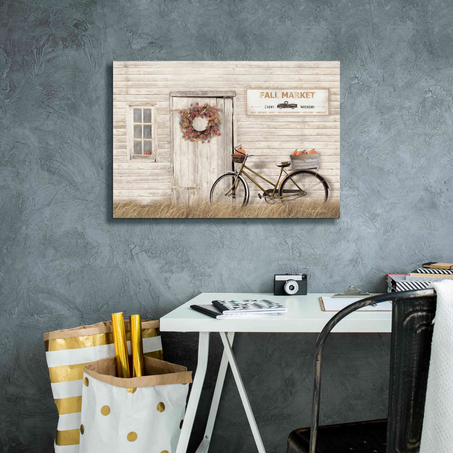 'Pumpkin Bicycle' by Lori Deiter, Canvas Wall Art,26 x 18