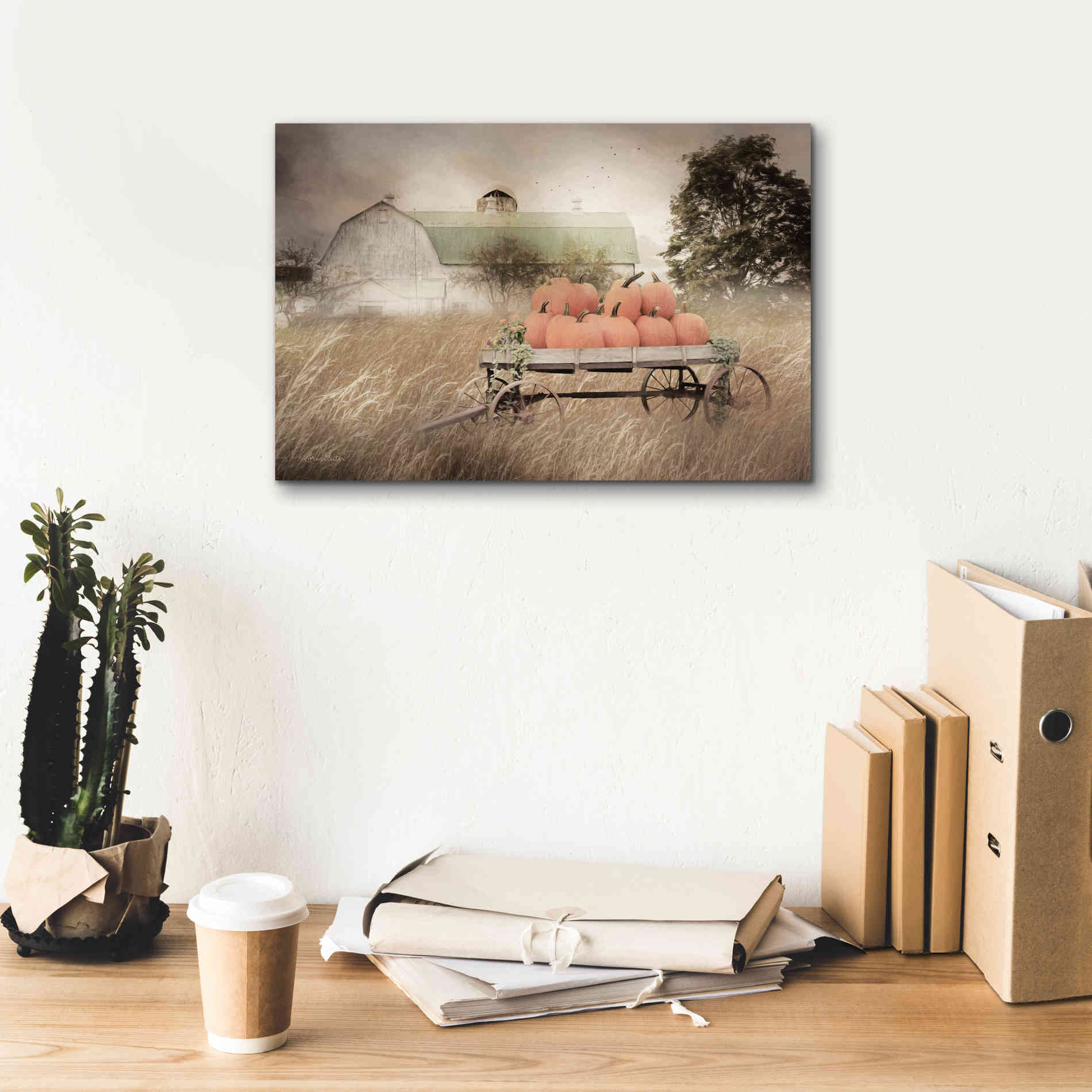 'Pumpkin Harvest Barn' by Lori Deiter, Canvas Wall Art,18 x 12