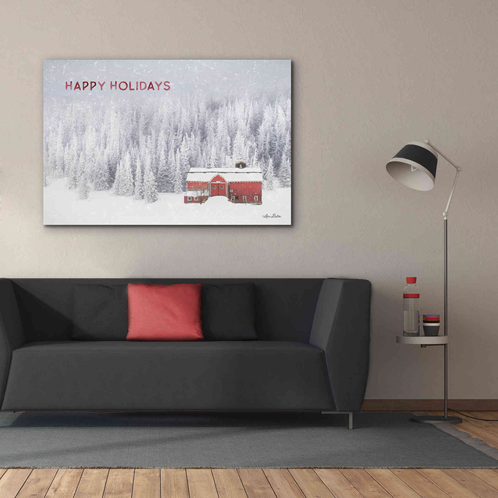 'Snowy Forest Happy Holidays' by Lori Deiter, Canvas Wall Art,60 x 40