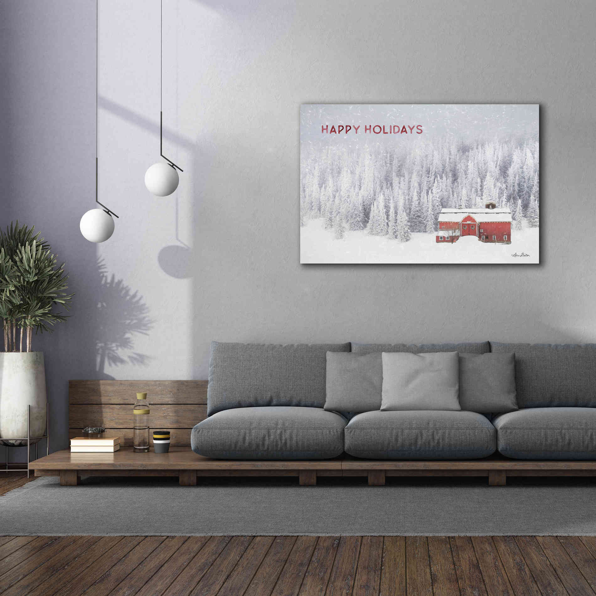 'Snowy Forest Happy Holidays' by Lori Deiter, Canvas Wall Art,60 x 40