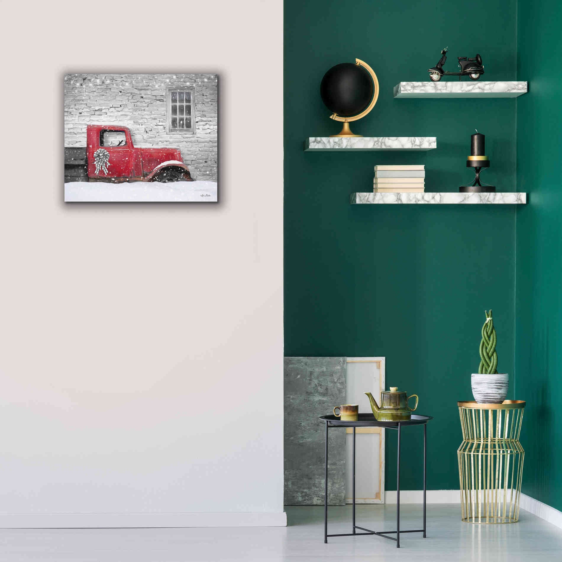 'Christmas Truck with Plaid Bow' by Lori Deiter, Canvas Wall Art,24 x 20
