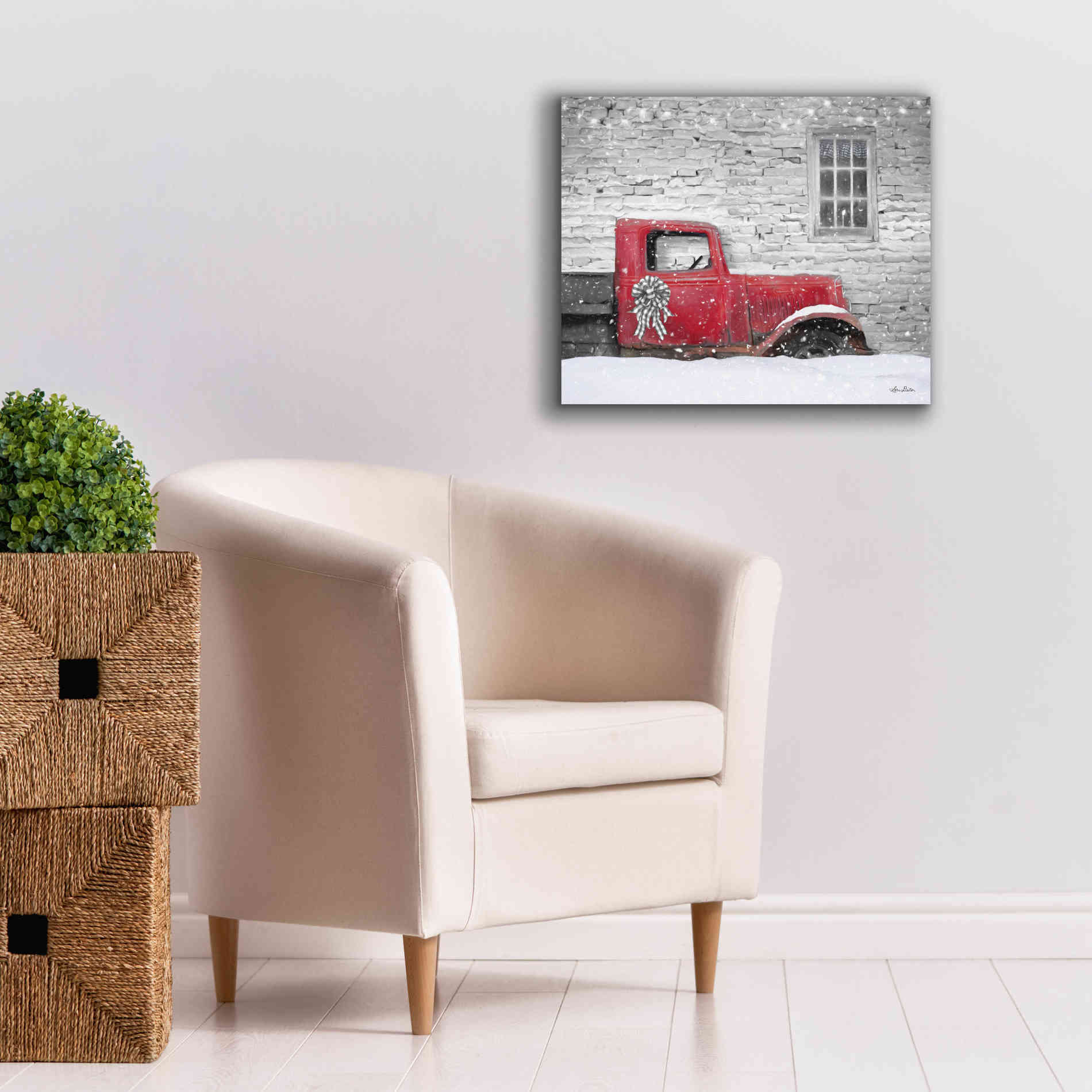 'Christmas Truck with Plaid Bow' by Lori Deiter, Canvas Wall Art,24 x 20