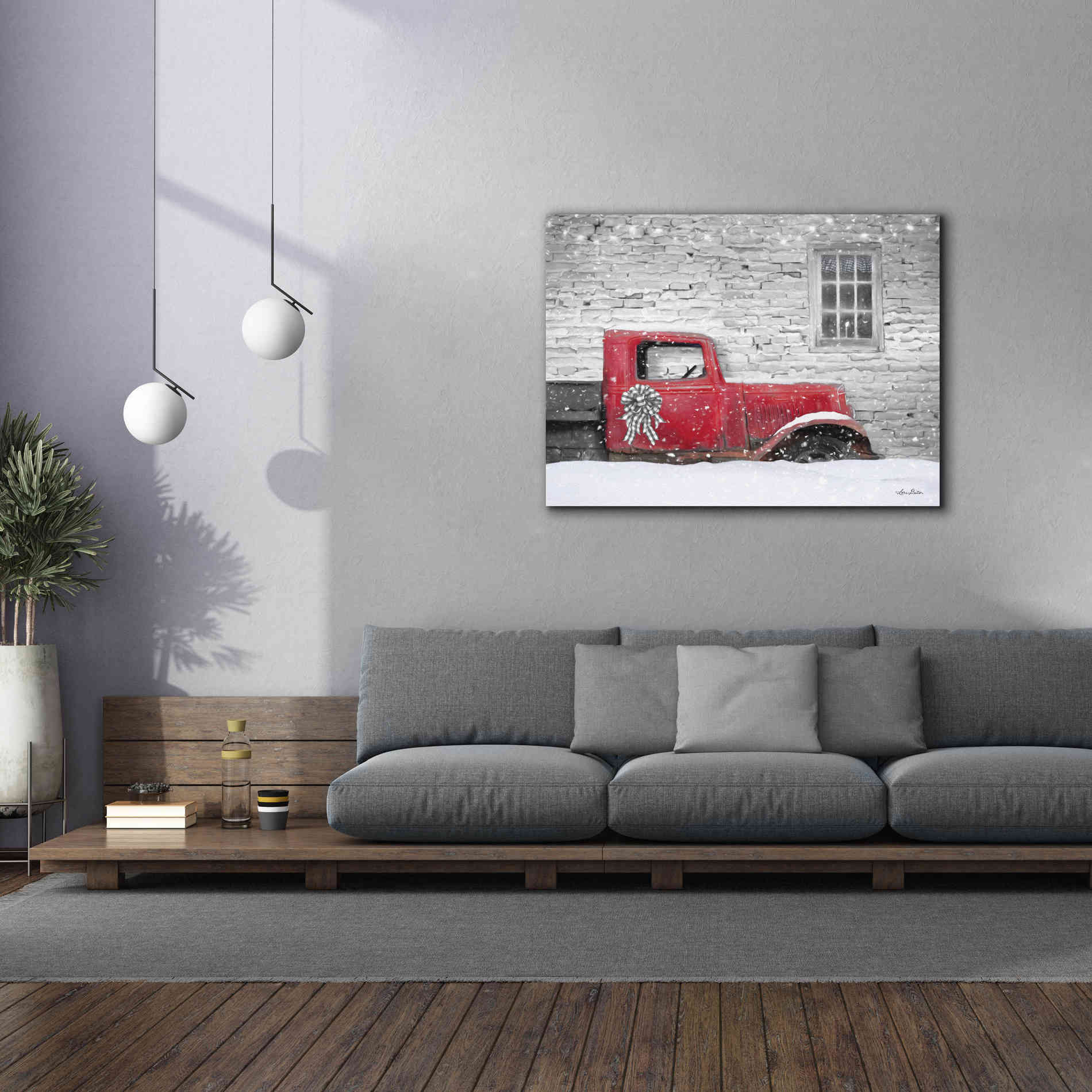 'Christmas Truck with Plaid Bow' by Lori Deiter, Canvas Wall Art,54 x 40